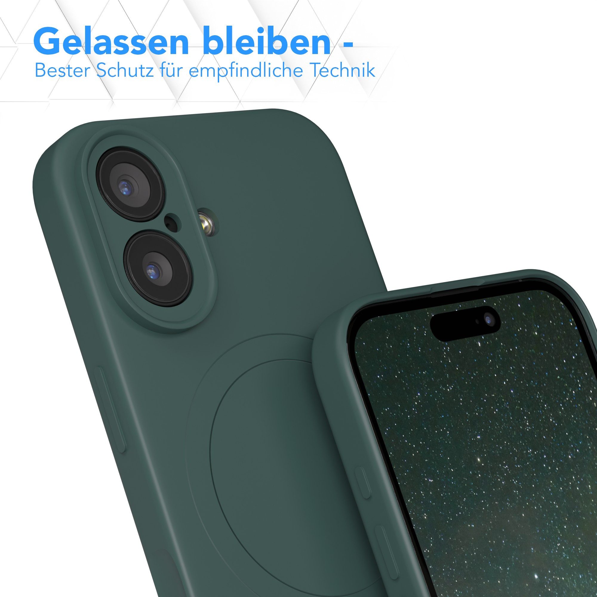 EAZY CASE Handyhülle für Apple iPhone 17 Hülle Silikon 6,3 Zoll, MagSafe Case Silikon kratzfestes Bumper Cover Qi-Charging Dunkelgrün – Bild 4 von 5