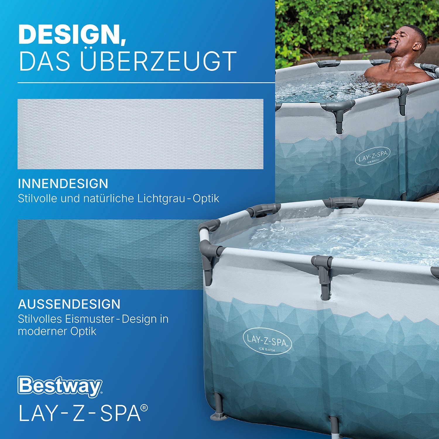 Bestway Pool LAY-Z-SPA® Eisbad Glacial Dip™ (Set, Inkl. Filterpumpe, Abdeckplane / 150 x 90 x 65 cm), Integrierter Ganzjahresschutz Polar-Shield
