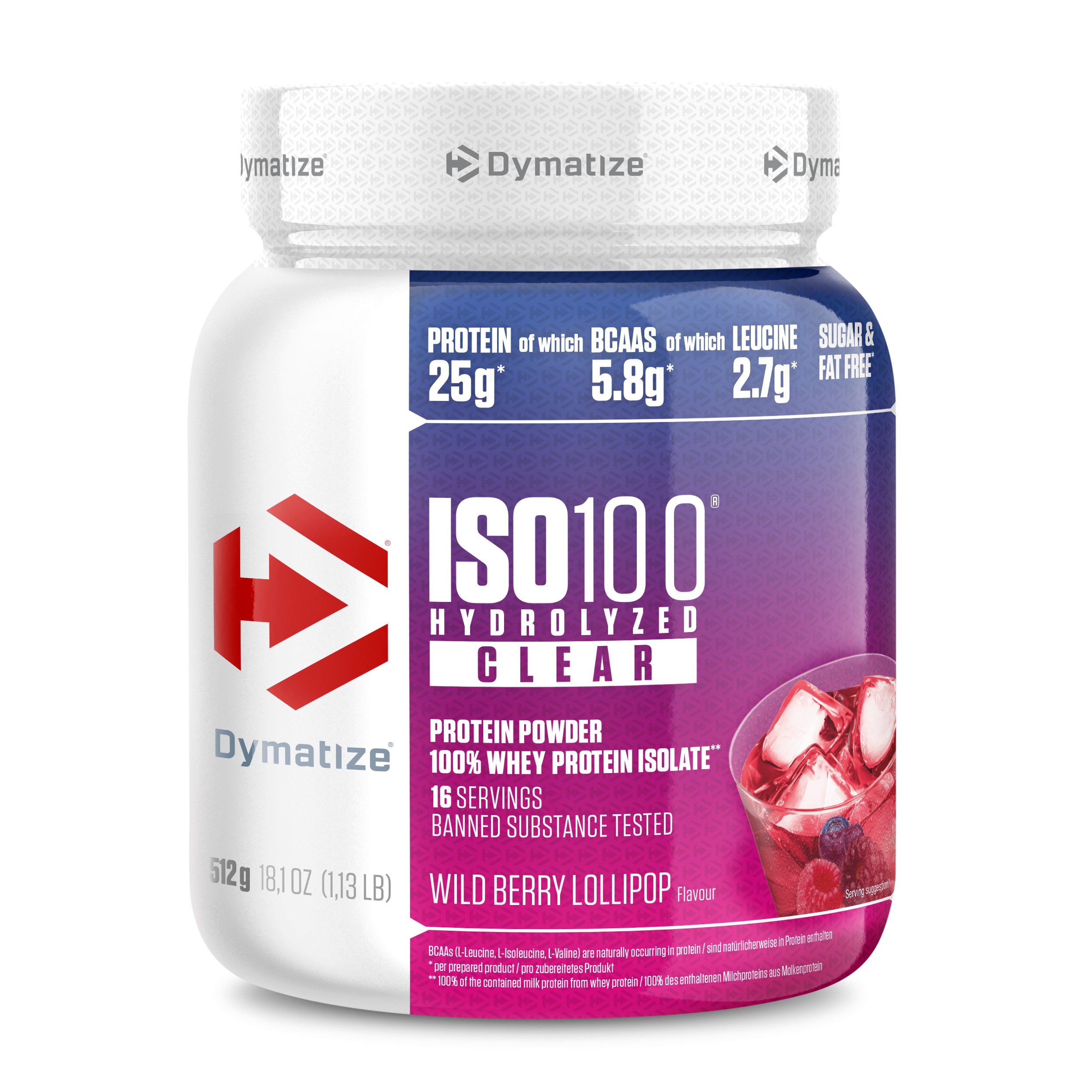 Dymatize ISO 100 Hydrolized Clear Wild Berry Lollipop 512g Сыворотка Protein Pulver Pulver, 512 g