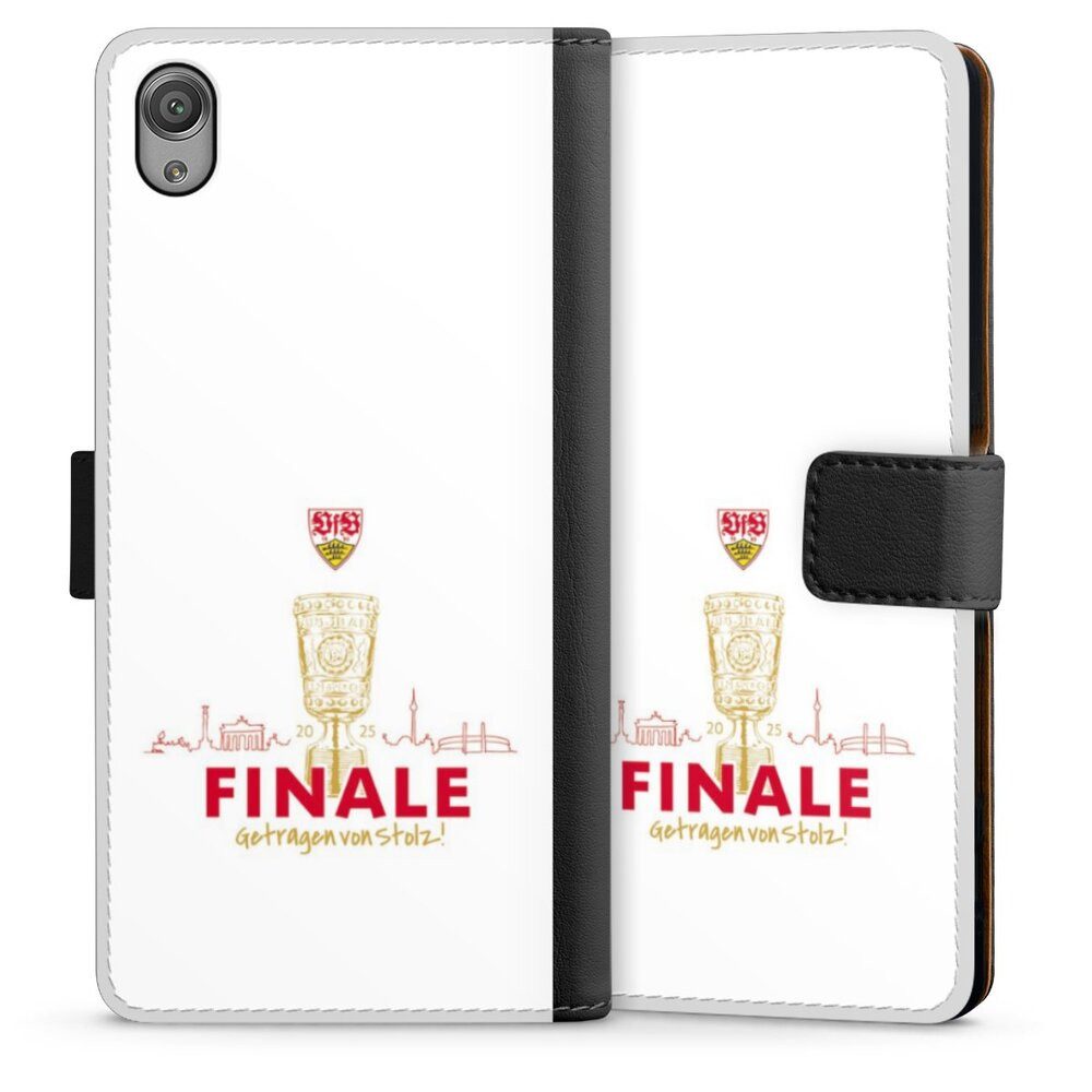 DeinDesign Handyhülle VfB Stuttgart Offizielles Lizenzprodukt Pokal, Sony Xperia X Hülle Handy Flip Case Wallet Cover Handytasche Leder