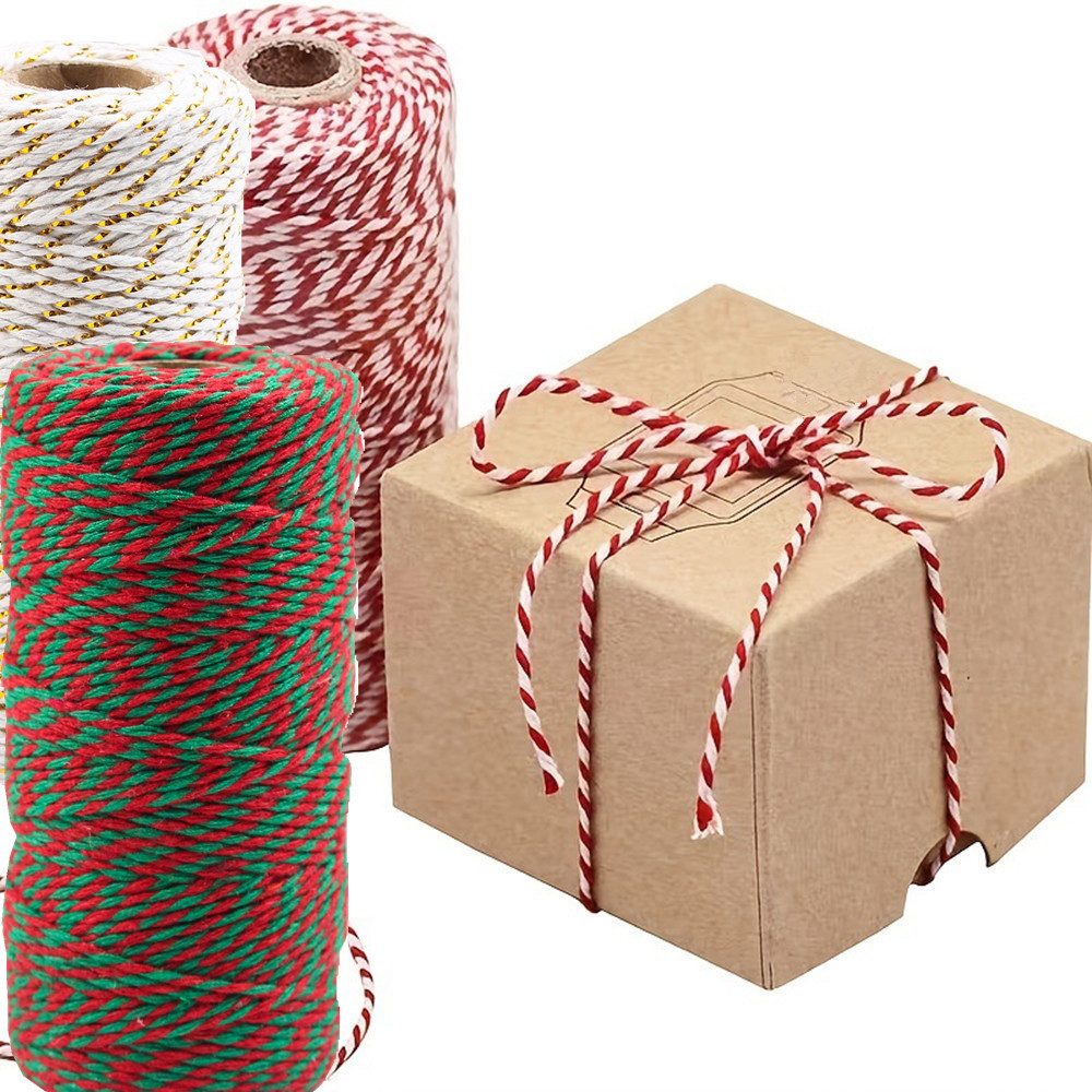 XDeer 3 Stück Baumwolle Schnur Weihnachten Dekokordel, Seil (3-tlg), 100M Handwerk Bindfäden Geschenk Box Decor Dekoration