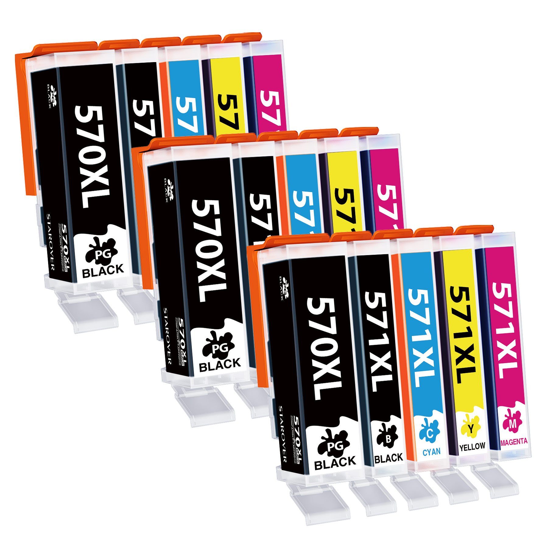 STAROVER 15er Multipack für CANON PGI-570 XL CLI-571 XL Tintenpatrone (Für PIXMA TS5050 TS5000 MG5750 MG6850)