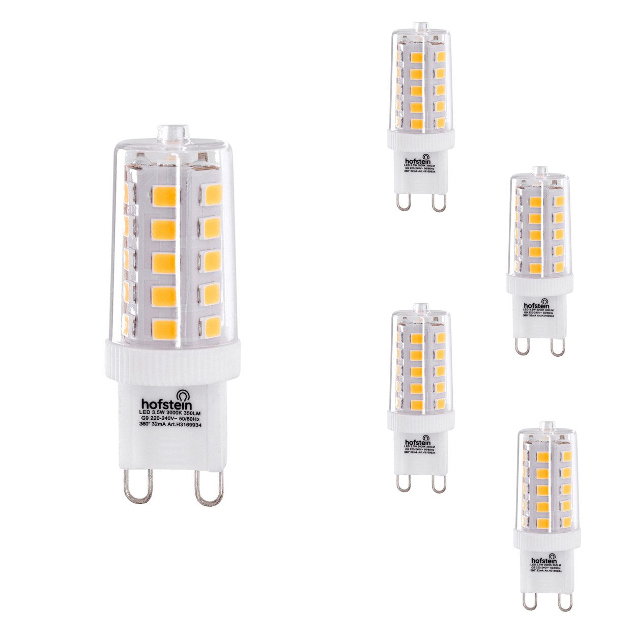 hofstein LED-Leuchtmittel LED G9 5er Set 3,5 Watt 3000 Kelvin 350 Lumen, G9