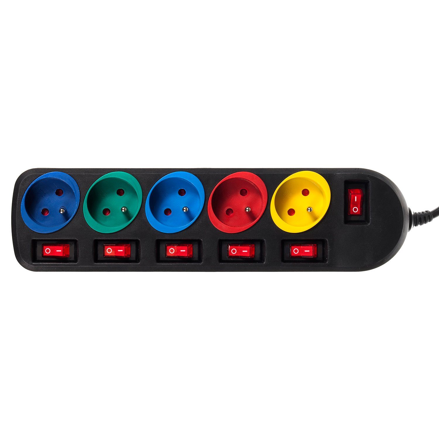 Maclean MCE204 Farbenfroh 5‑fach 1,5 m Kabel (Typ E) Steckdosenleiste 5-fach (Ein- / Ausschalter, separate Ein- / Ausschalter, Schalterbeleuchtung, Kindersicherung, Kabellänge 1.5 m), mit separaten Schaltern LED‑Beleuchtung