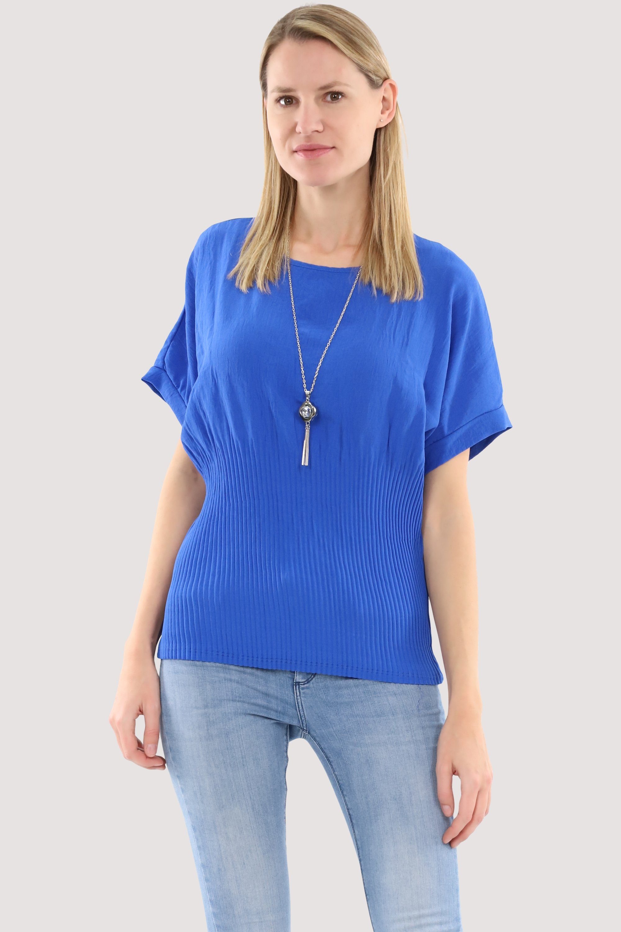 malito more than fashion Schlupfbluse 1144 Bluse mit Halskette blau