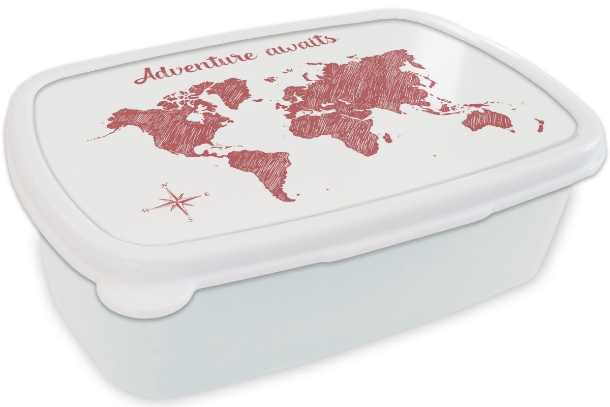 Brotbox Lunchbox Kunststoff, Kinder und Erwachsene, für - für weiß Weltkarte Rot MuchoWow Mädchen und (2-tlg), Zitat, - Brotdose, Jungs