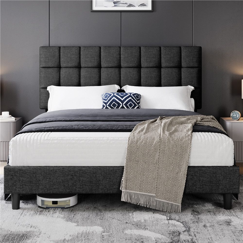 Yaheetech Polsterbett Bettgestell, Doppelbett mit Höhenverstellbarem Kopfteil, 140/160 x 200 cm