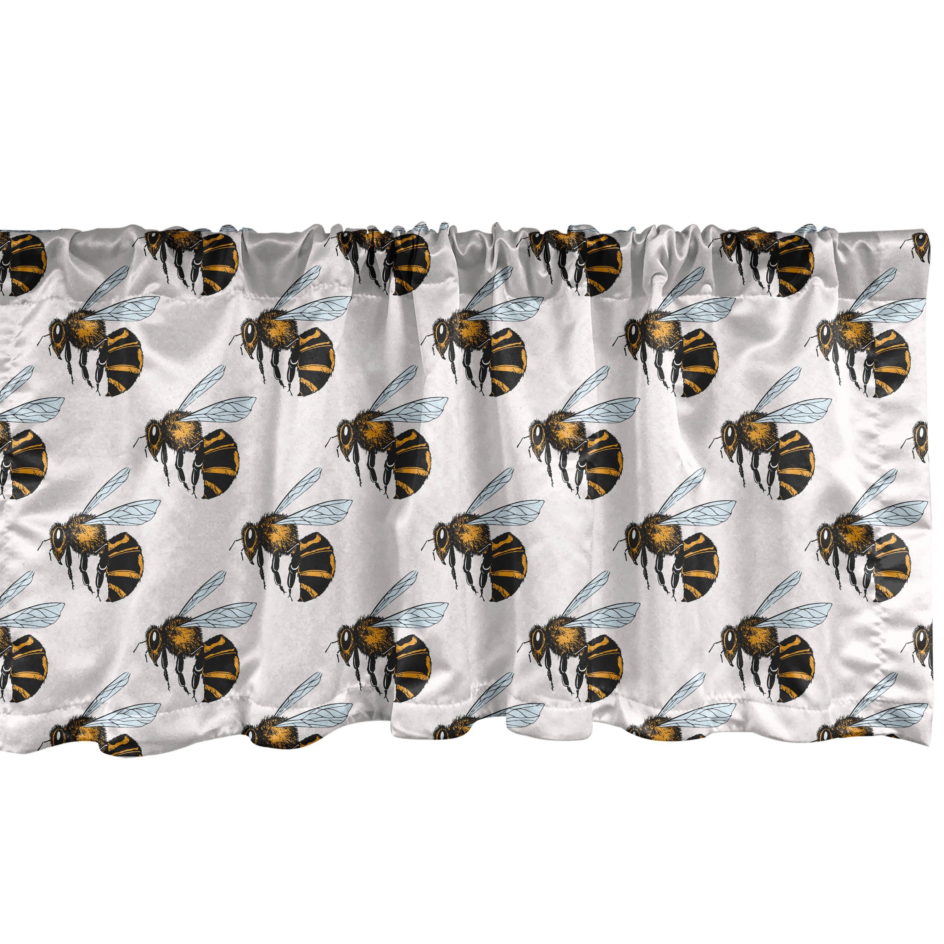 Dekor Bee Stangentasche, Scheibengardine Volant Abakuhaus, Microfaser, mit Vorhang Detaillierte für Buzzing Küche Entomologie Schlafzimmer