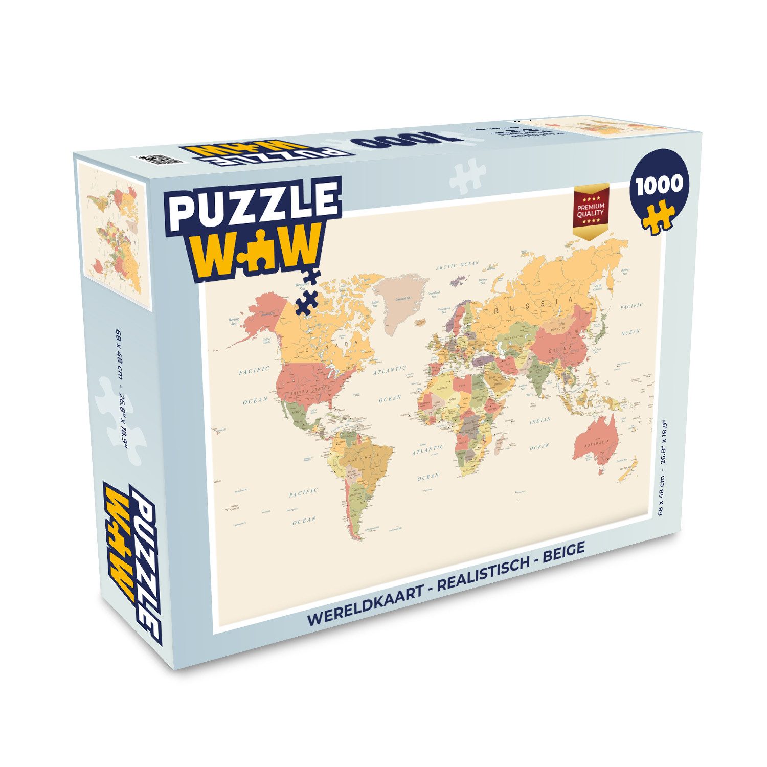 Puzzle Weltkarte - Realistisch - Beige
