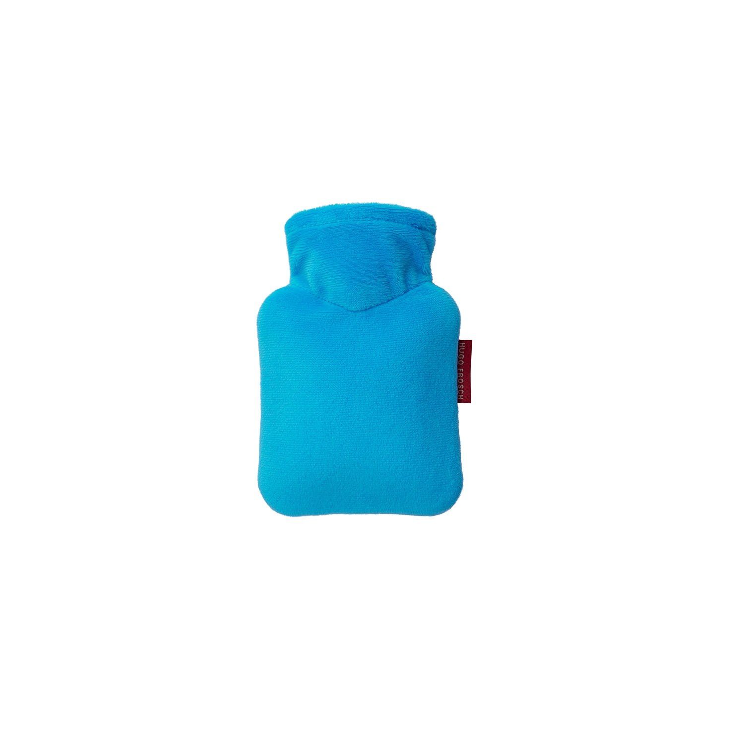 Hugo Frosch Wärmflasche - Mini-Wärmflasche 0,2 l mit Veloursbezug wasserblau, Made in Germany