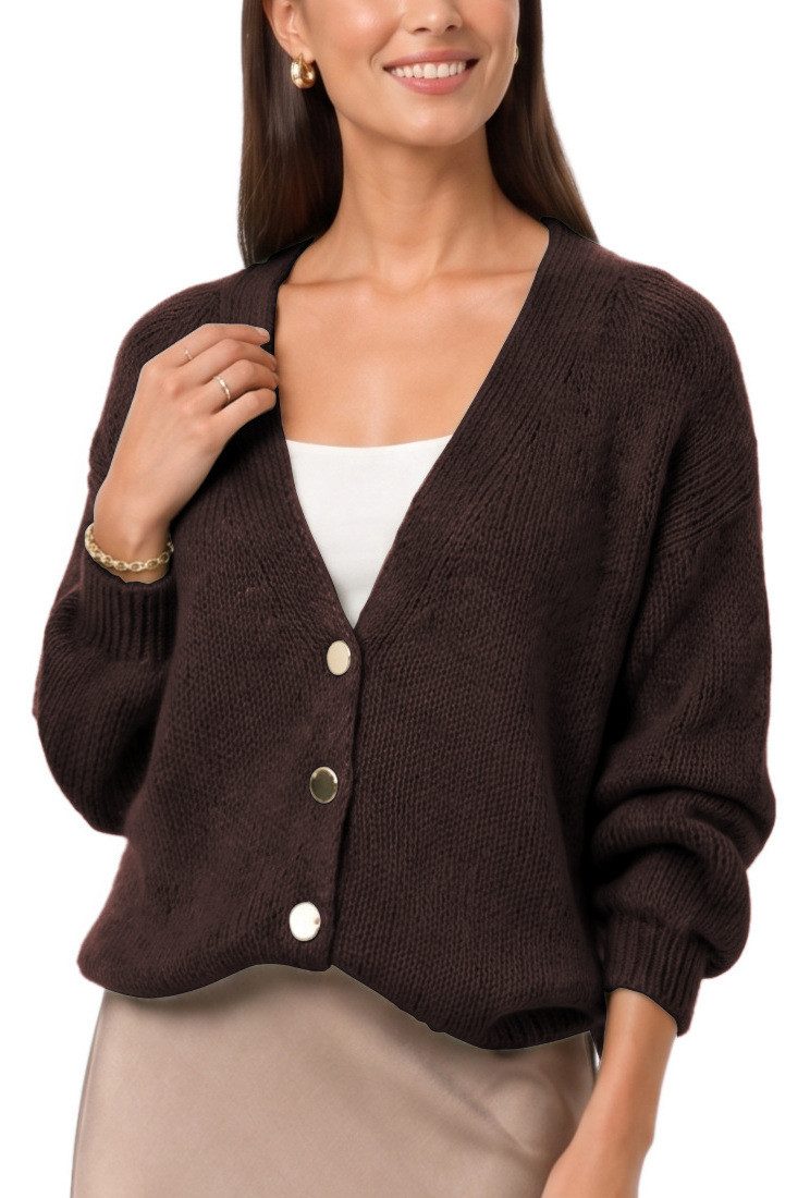 dy_mode Strickjacke Damen Cardigan Grobstrick Strickjacke V-Ausschnitt Übergangsjacke Grobstrick, in Unifarbe, V-Ausschnitt