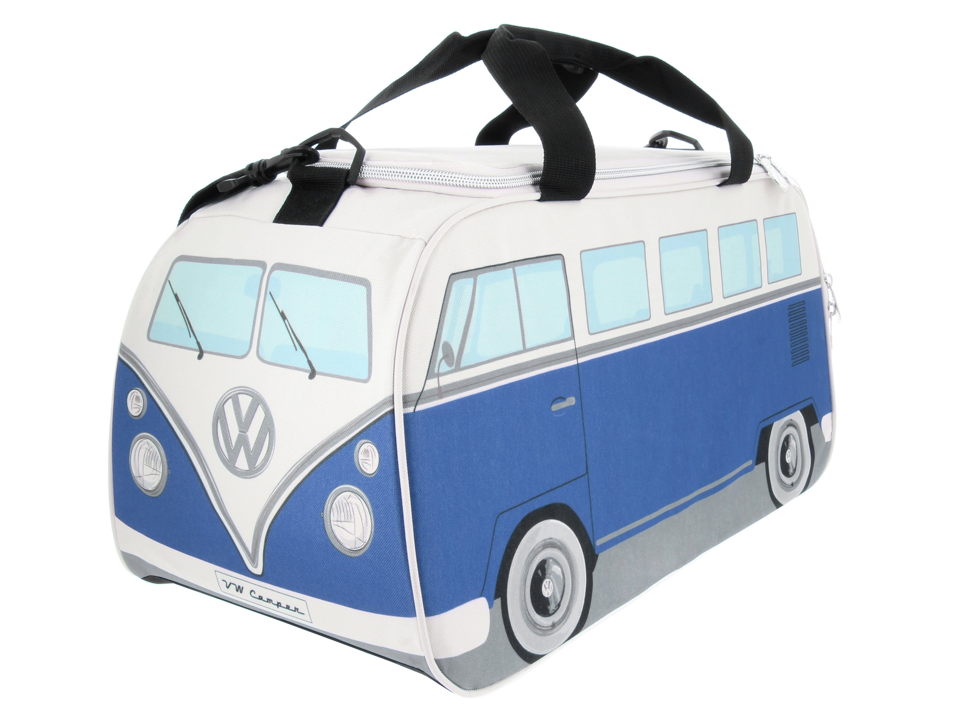 VW Collection by BRISA Sporttasche Volkswagen Retro-Sport-Umhänge-Schulter-Fitness-Tasche, in T1 Bulli Bus Form Klein Classic Bus in Blau & Beige Blau/Beige