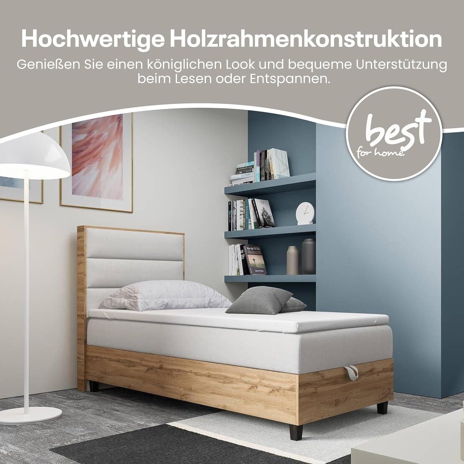 Best for Home Boxspringbett Trinity K-1 Einzelbett mit Bettkasten, Bett mit Komfort Topper T-5cm (Bett, Polsterbett mit Stauraum, Jugendbett, Kinderbett versch. Größen, 4-St., 70x200 80x200 90x200 100x200 cm), Verschiedene Liefermöglichkeiten, TOP Preis-Leistungs-Verhältnis