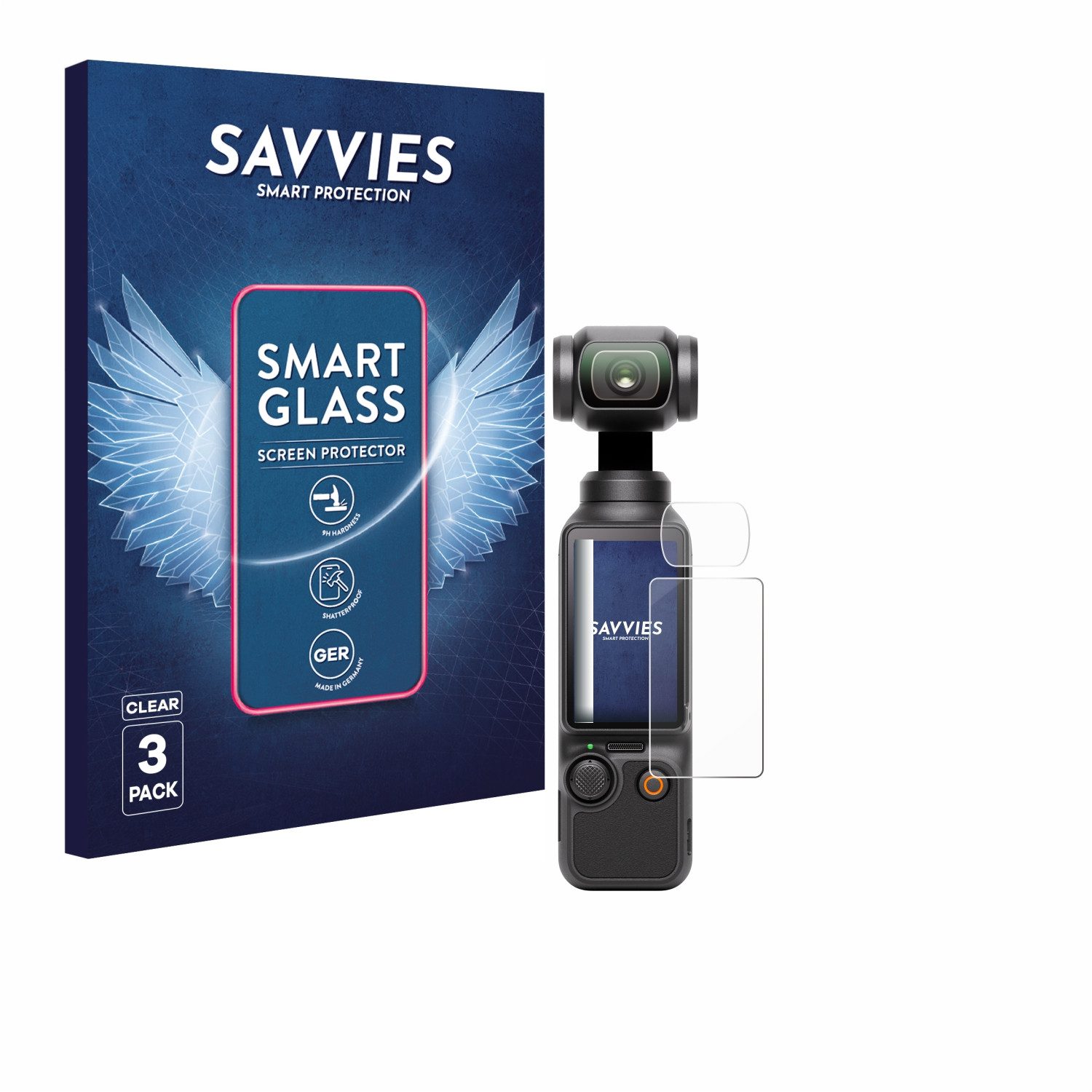 Savvies Displayschutzglas Schutzglas Panzer für DJI Osmo Pocket 3 (Display + Linse), 3 Stück, Schutzfolie Display Schutz Glas Folie klar