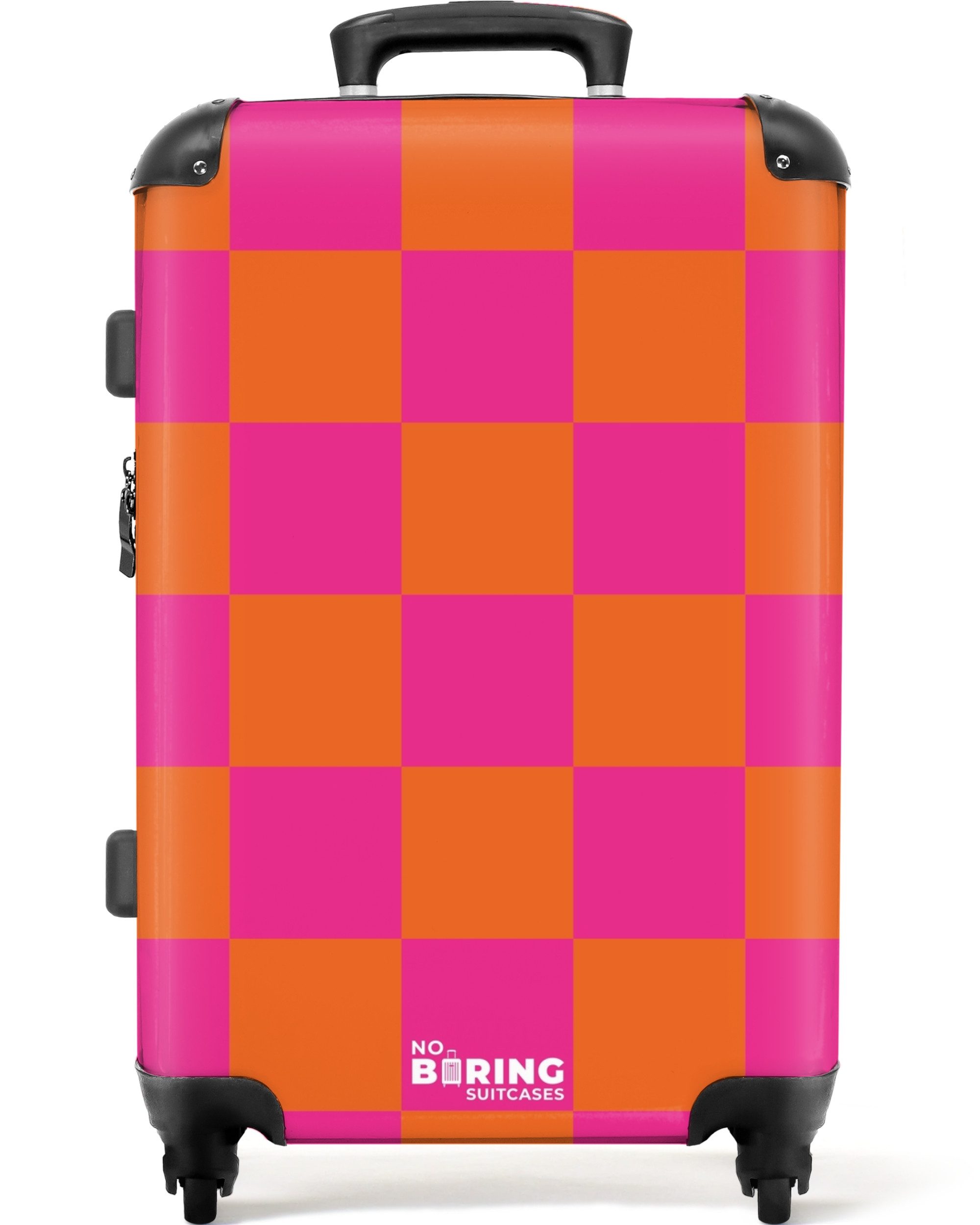 NoBoringSuitcases.com© Hartschalen-Trolley Rosa mit orangefarbenem Schachbr günstig online kaufen