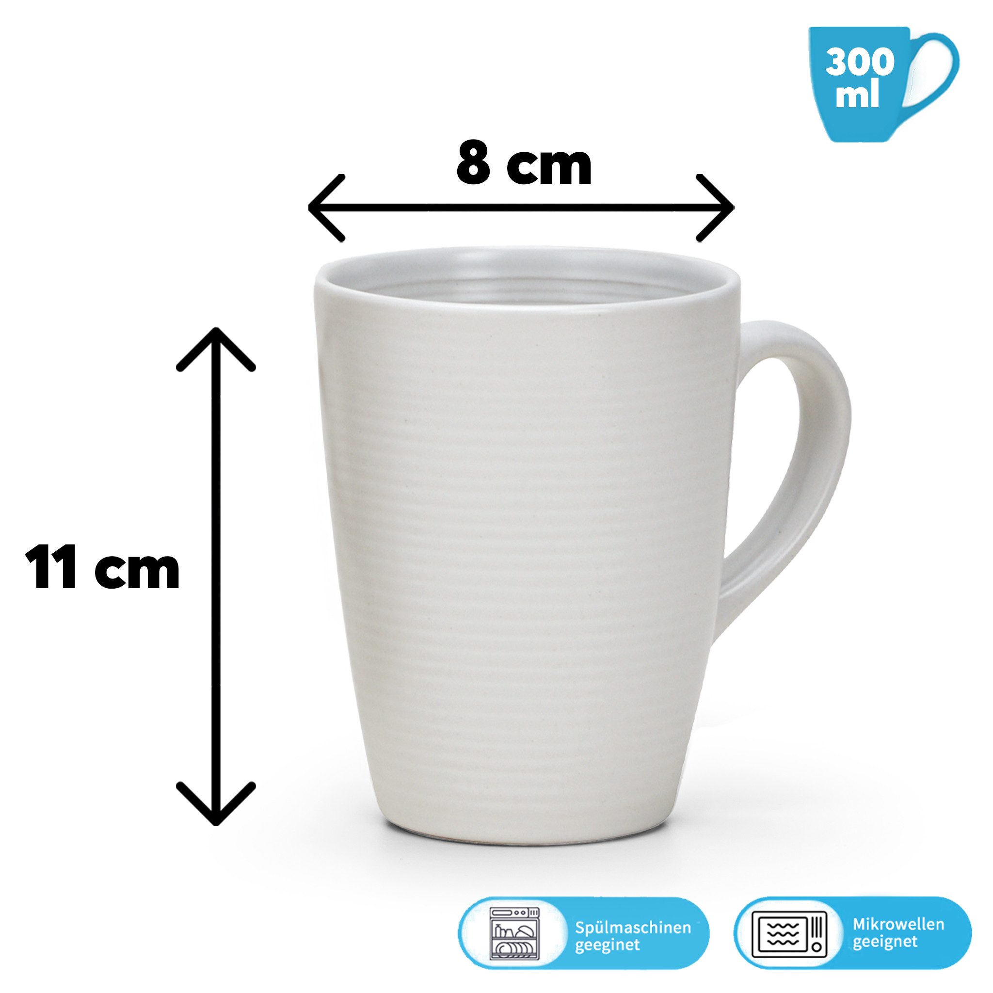 matches21 HOME & HOBBY Tasse Kaffeetassen 4er Set Steingut einfarbig matt metallic Unifarben, 4-tlg., Keramik, Tee Kaffee-Becher, modern, weiss beige grau schwarz, 300 ml