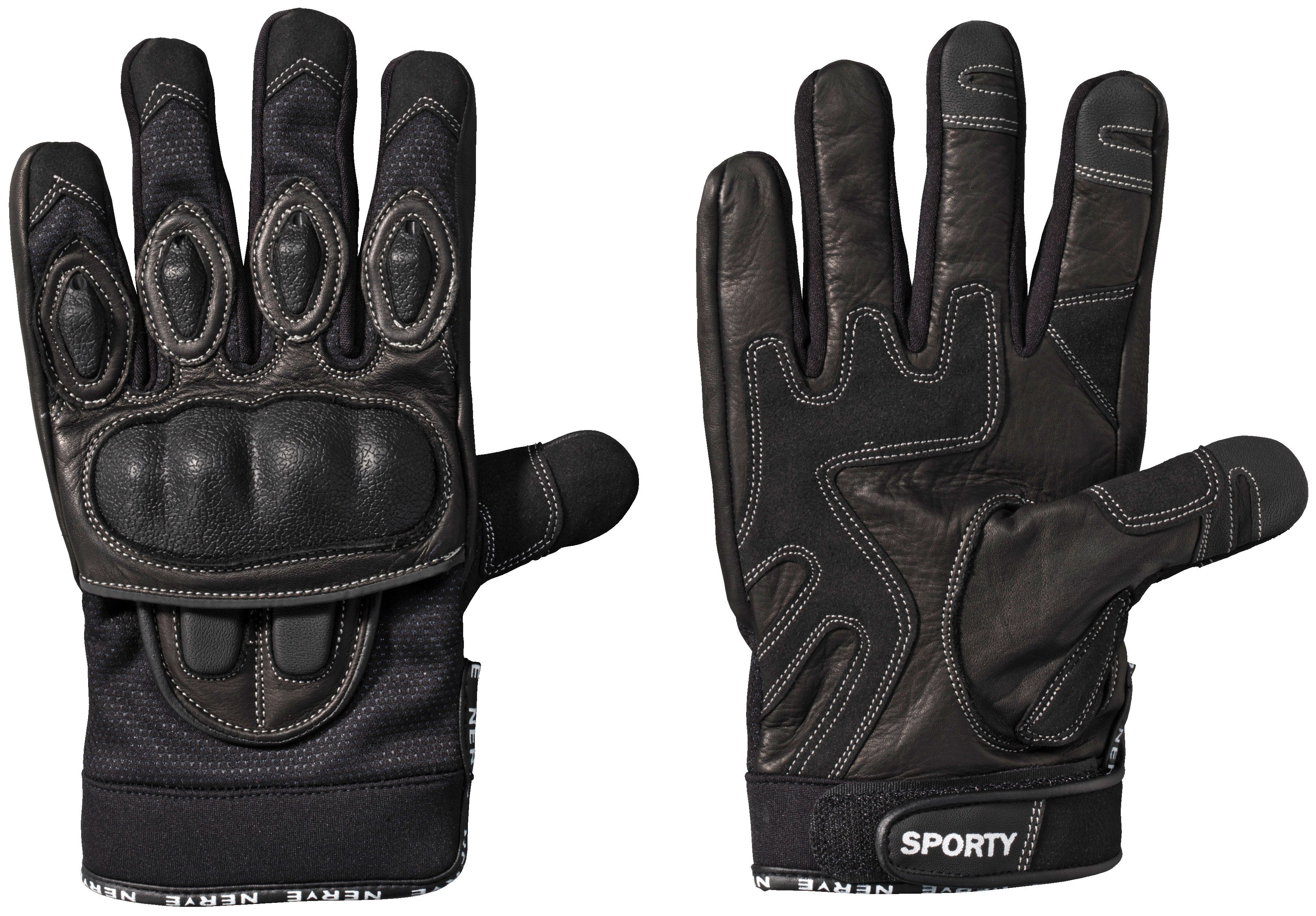 Ab in den Versandhandel! NERVE Motorradhandschuhe Sporty schwarz mit Weitenverstellung