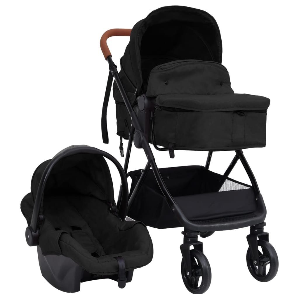 Kinder-Buggy mit Bayschale aus Stahl, Leinen in Anthrazit und Schwarz