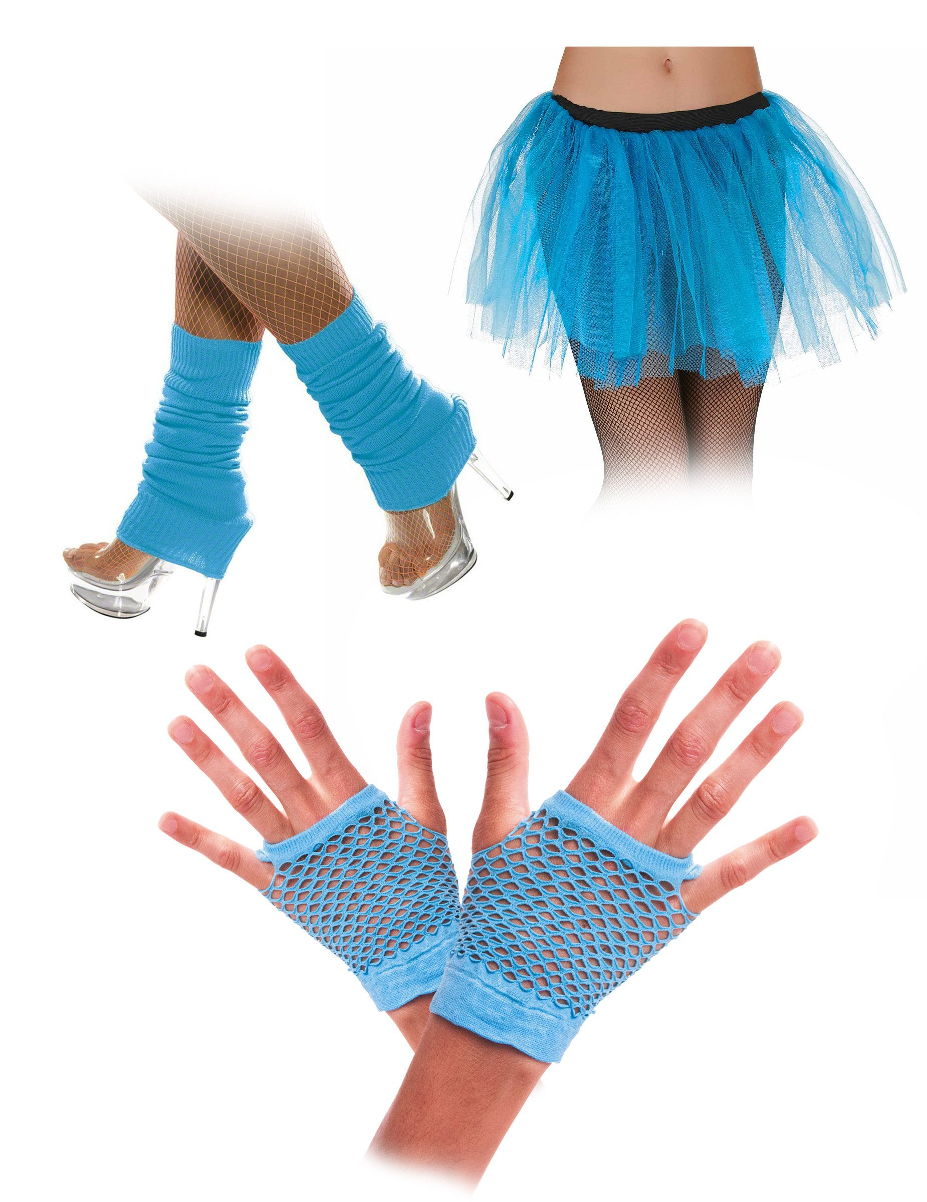 Kostüm Accessoire Set Neon Blau 80er Erwachsene
