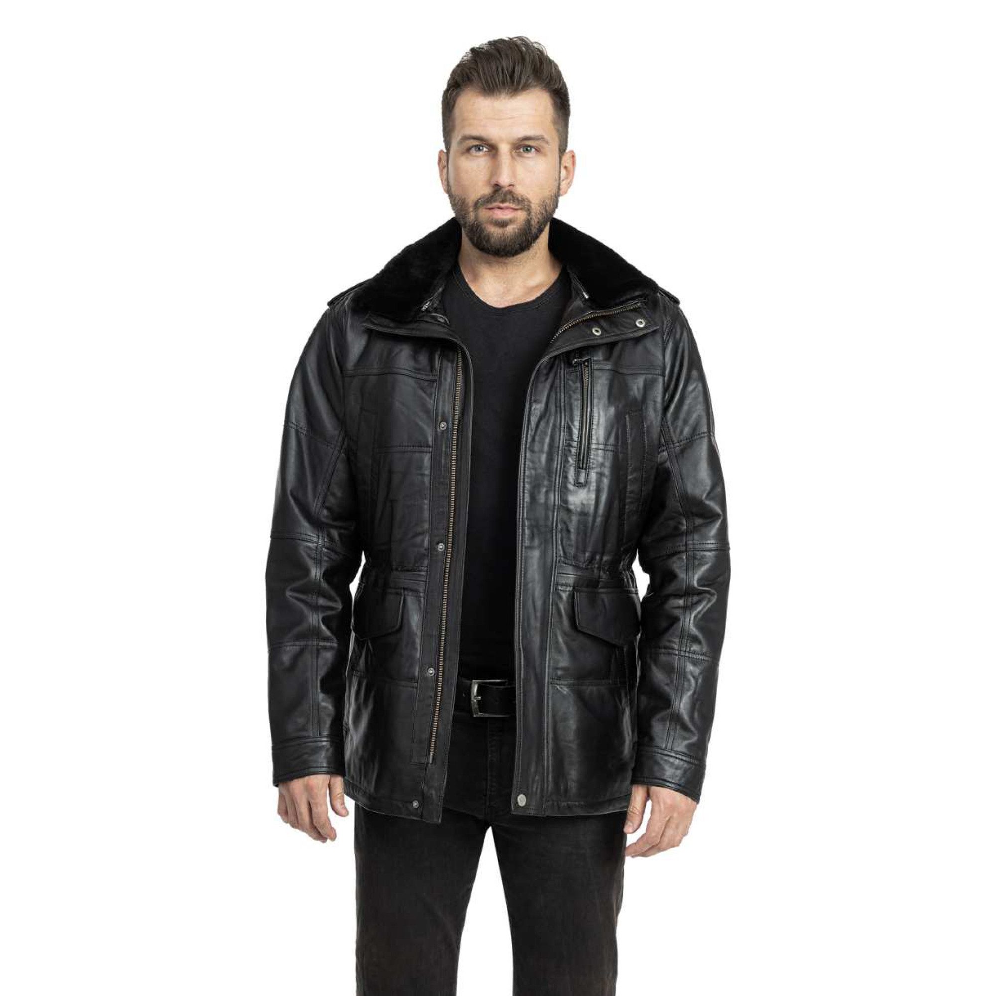 S&A Ledermoden Lederjacke John Abnehmbarer Lammfellkragen günstig online kaufen