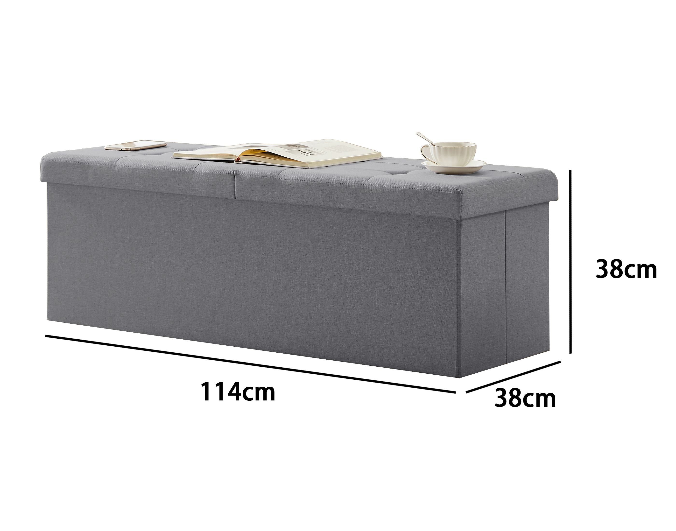 Fußhocker Belastbarkeit L, max. 300 (ZD114-QS), Sitzbank mit 114cm 120 Aufbewahrungsbox,Fußbank Stauraum, kg, cm Abdeckung 114x38x38 Grau-faltbare Sitztruhe,faltbar Zedelmaier