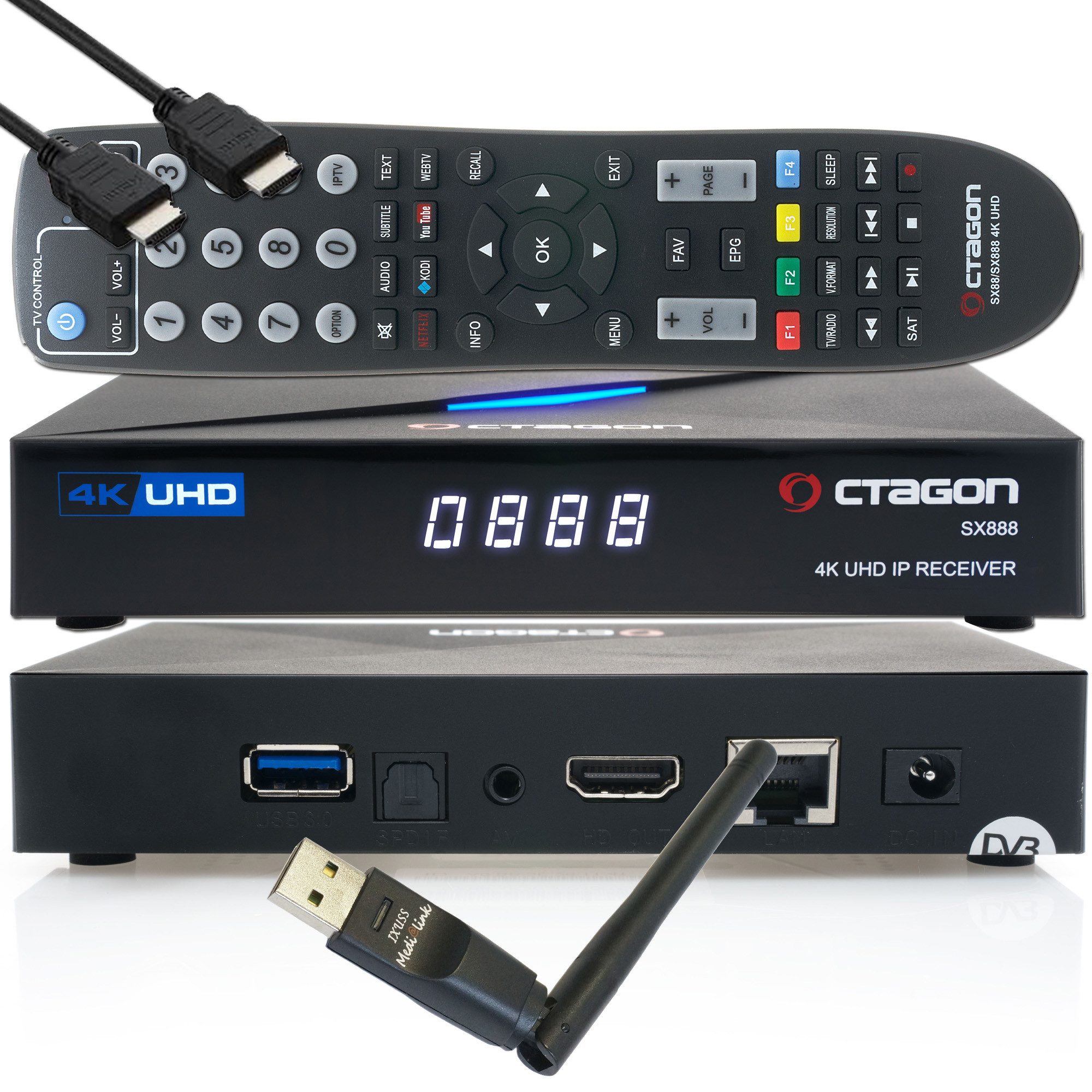 OCTAGON Streaming-Box SX888 4K UHD IP H.265 HEVC IPTV Set-Top Box + 150 Mbits Wifi Stick, 2160p, Firmware Aktualisierbar, HDR, WLAN