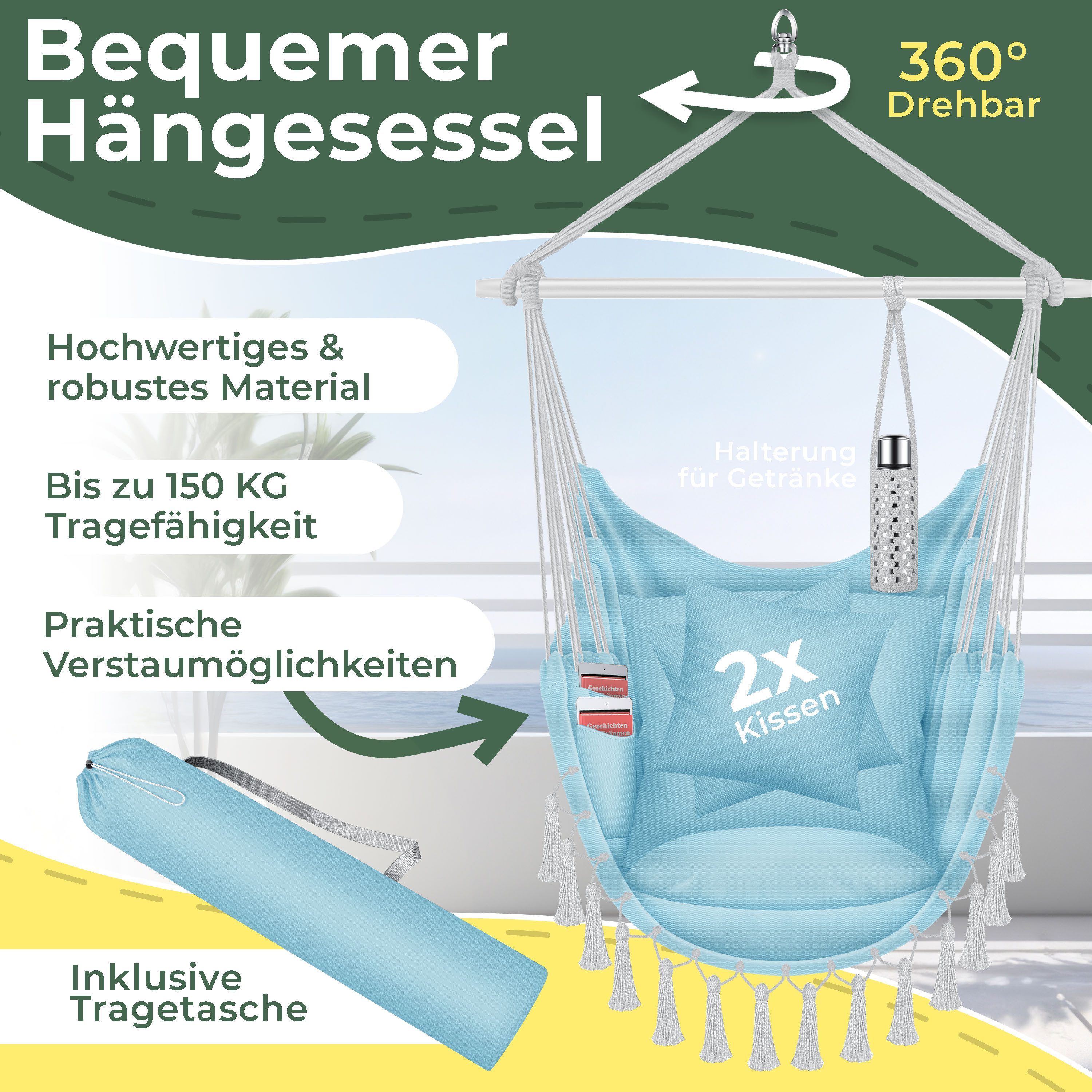 KESSER Hängesessel, Hängestuhl mit Kissen, Getränkehalter günstig online kaufen