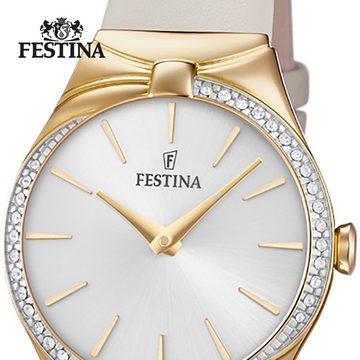 Festina Quarzuhr Festina Damen Uhr Fashion F20389/1 Leder, Damen Armbanduhr rund, Lederarmband weiß