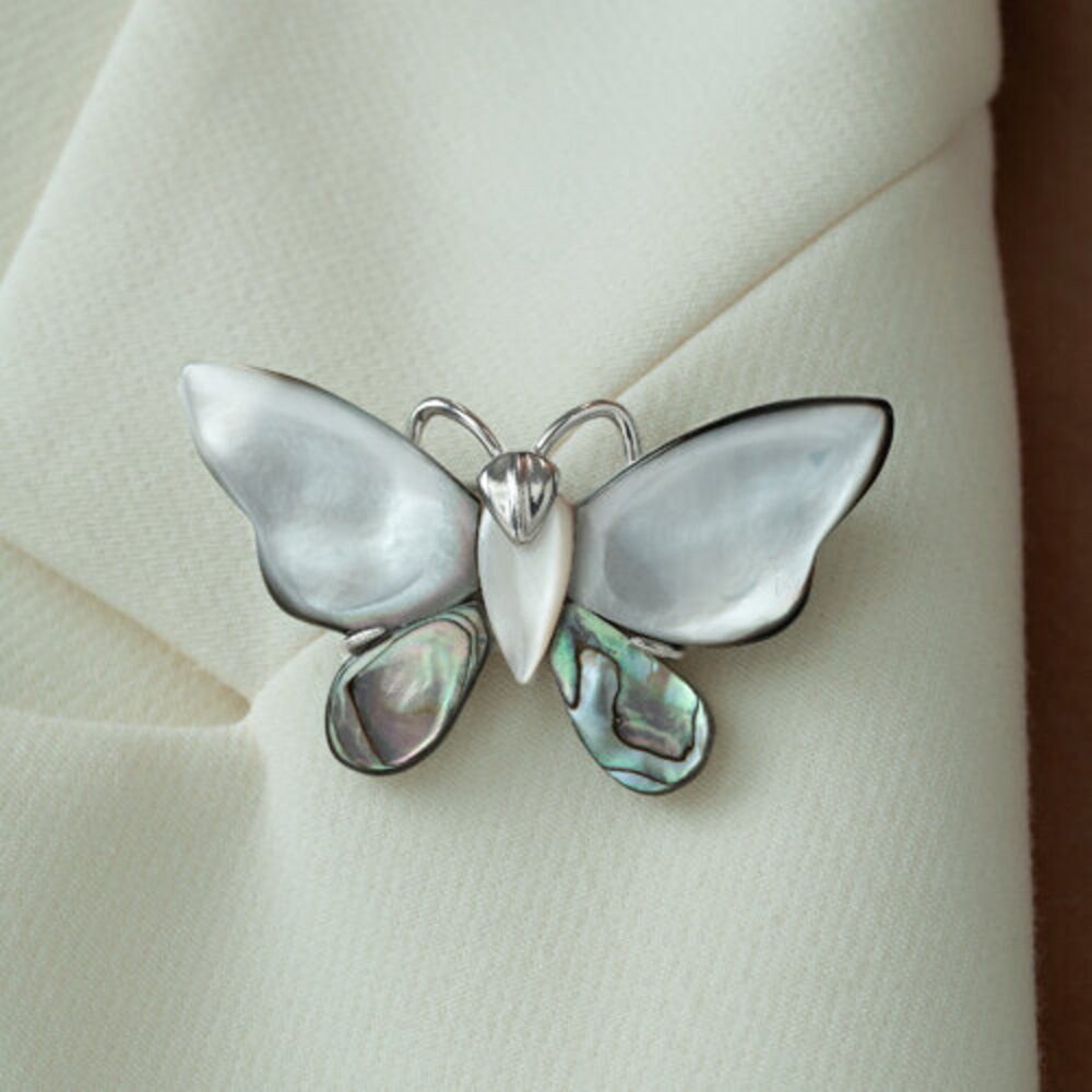 Secretforyou Anstecknadel Brosche Anstecknadel 925 Silber Perlmutt Schmetterling, 925 Sterling Silber