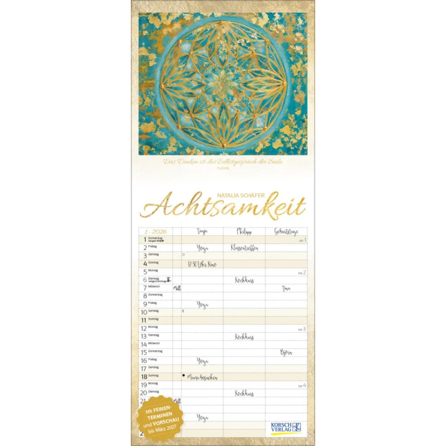 Korsch Verlag Wandkalender Achtsamkeit Timer für 2 2026