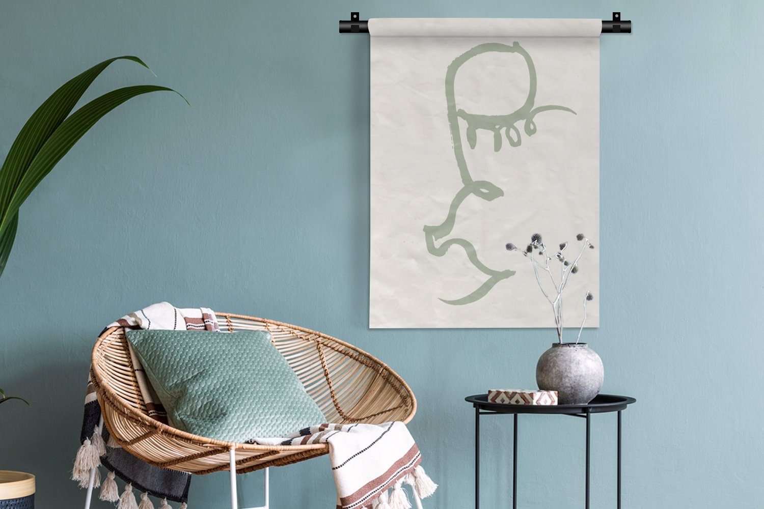 Wand, Abstrakt - Deko MuchoWow Tapisserie, Formen, für Grün der Wanddekoobjekt - an Schlafzimmer Wohnzimmer, - Figur