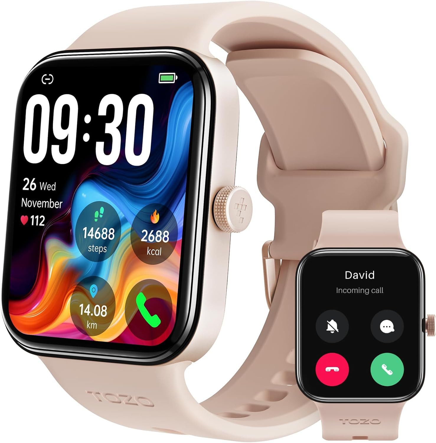 TOZO S4 Smartwatch (4,5 cm, android ios), Smartwatch mit AMOLED Display Anrufen Fitnessmodi Gesundheit Akku