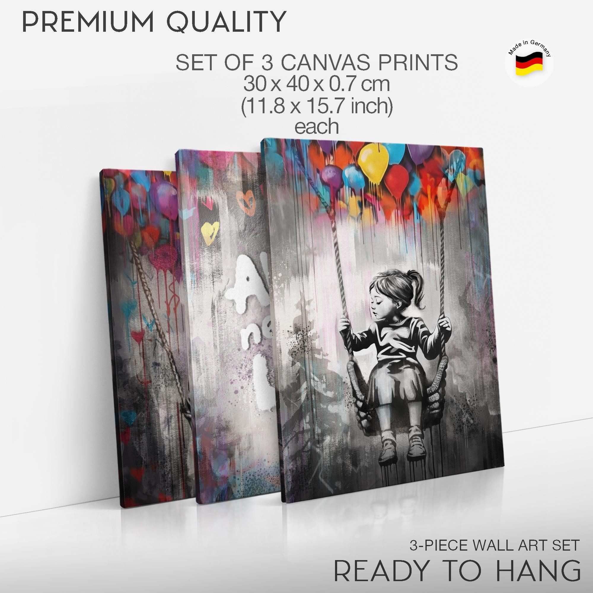 Novart Wandbild Set Banksy Style Collage 3 Bilder Wohnzimmer Streetart, Collage – Bild 5 von 5