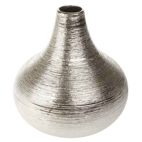 Macosa Home Dekovase, Design Deko-Vase 18 cm hoch Silber Riffel Look Standvase Blumenvase Wohndeko Wohnaccessoire geriffelt