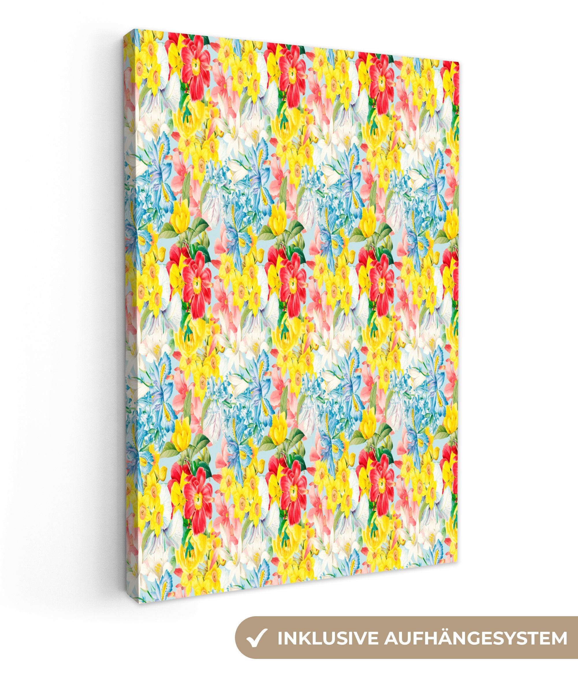 Blumen inkl. cm 20x30 St), Zackenaufhänger, Farben, fertig Leinwandbild OneMillionCanvasses® - (1 Leinwandbild - Muster Gemälde, bespannt