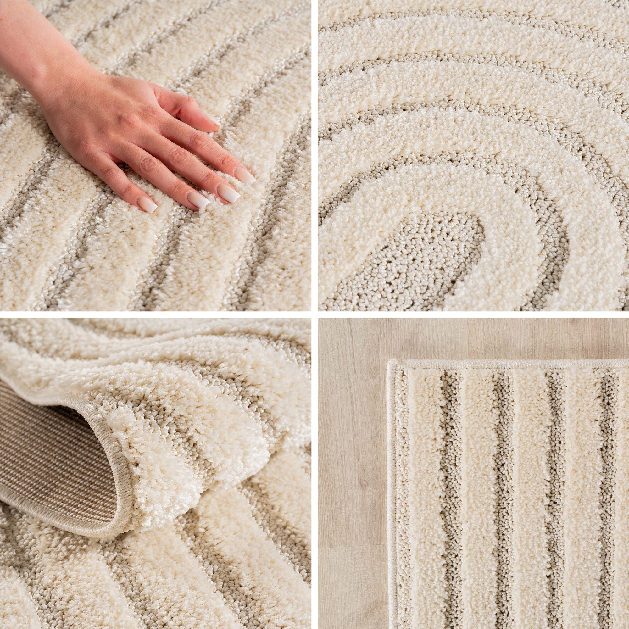 Teppium Hochflor-Teppich Boho-Design, Rund, Höhe: 20 mm, Teppich Wohnzimmer Boho Design 3D Optik Skandinavische Stil