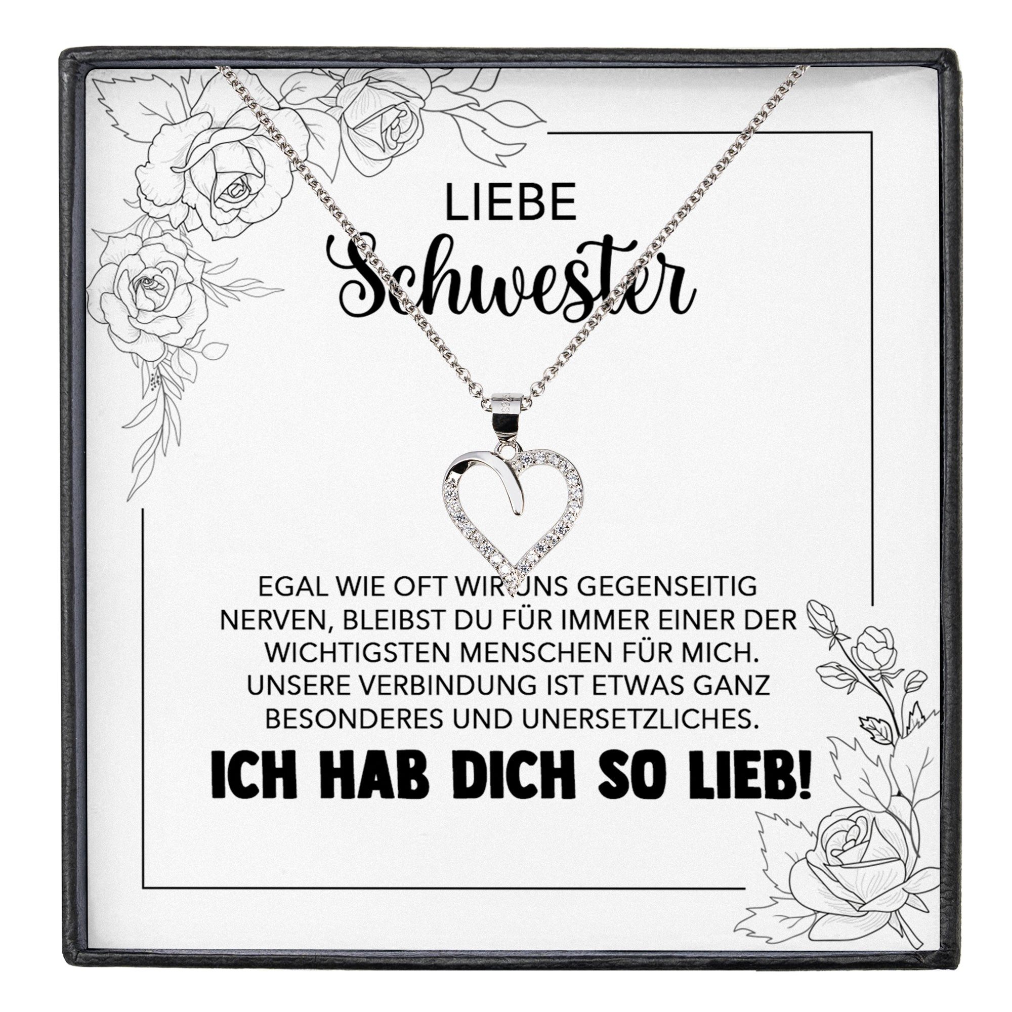 Schmuckset Liebe Schwester Geschenk Frauen Mädchen Herz Halskette Geschwister