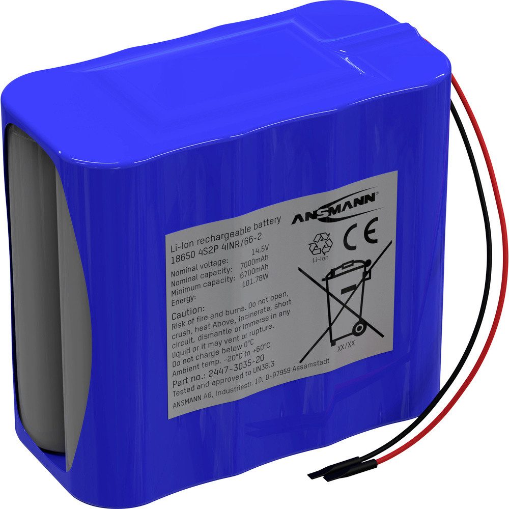 Ansmann 4S2P Akkupack 8x 18650 Kabel Li-Ion 14.4 V 7000 mAh Akkupacks