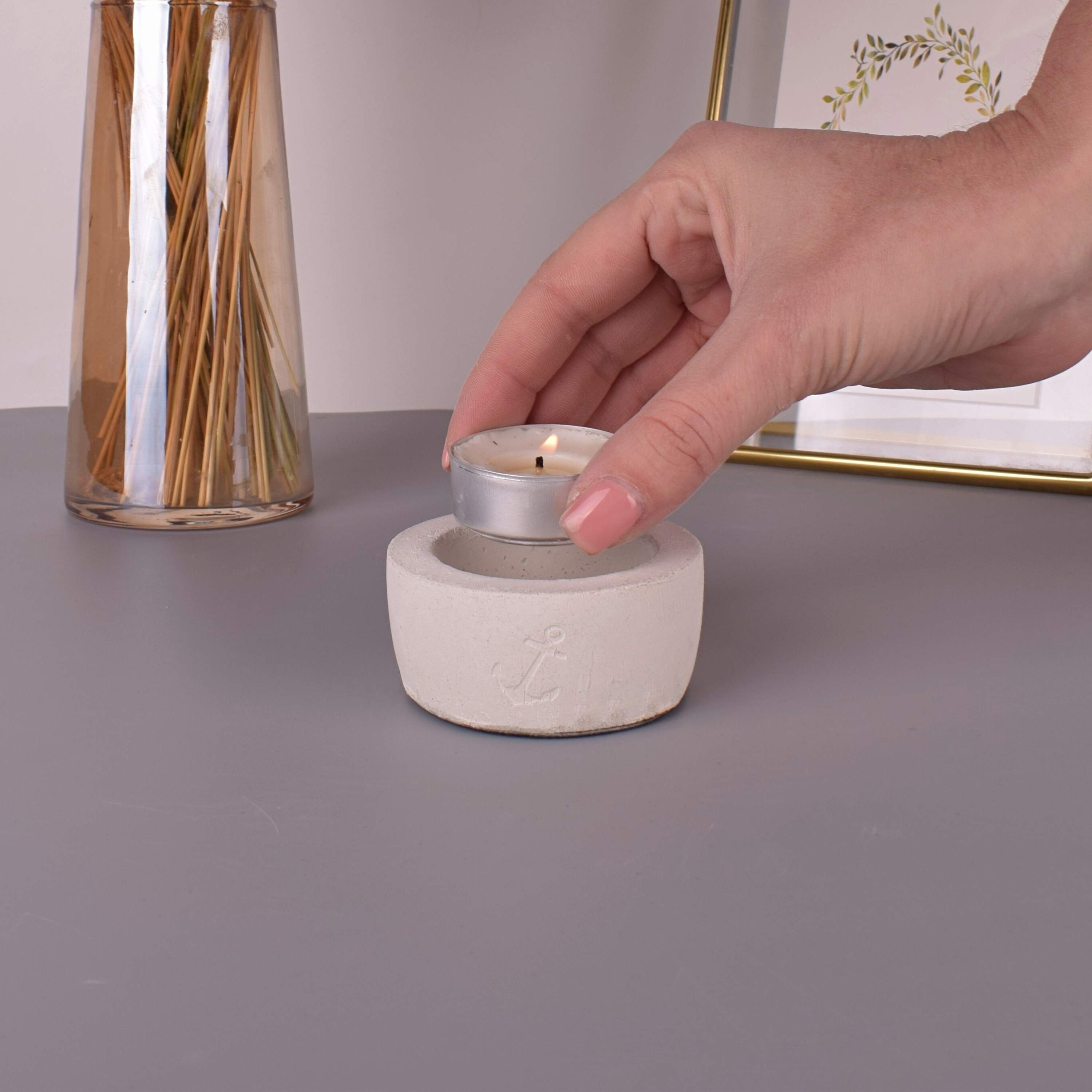 Beton-Design "Anker" TIVENDIS Teelichthalter (Packung) Teelichthalter weiß