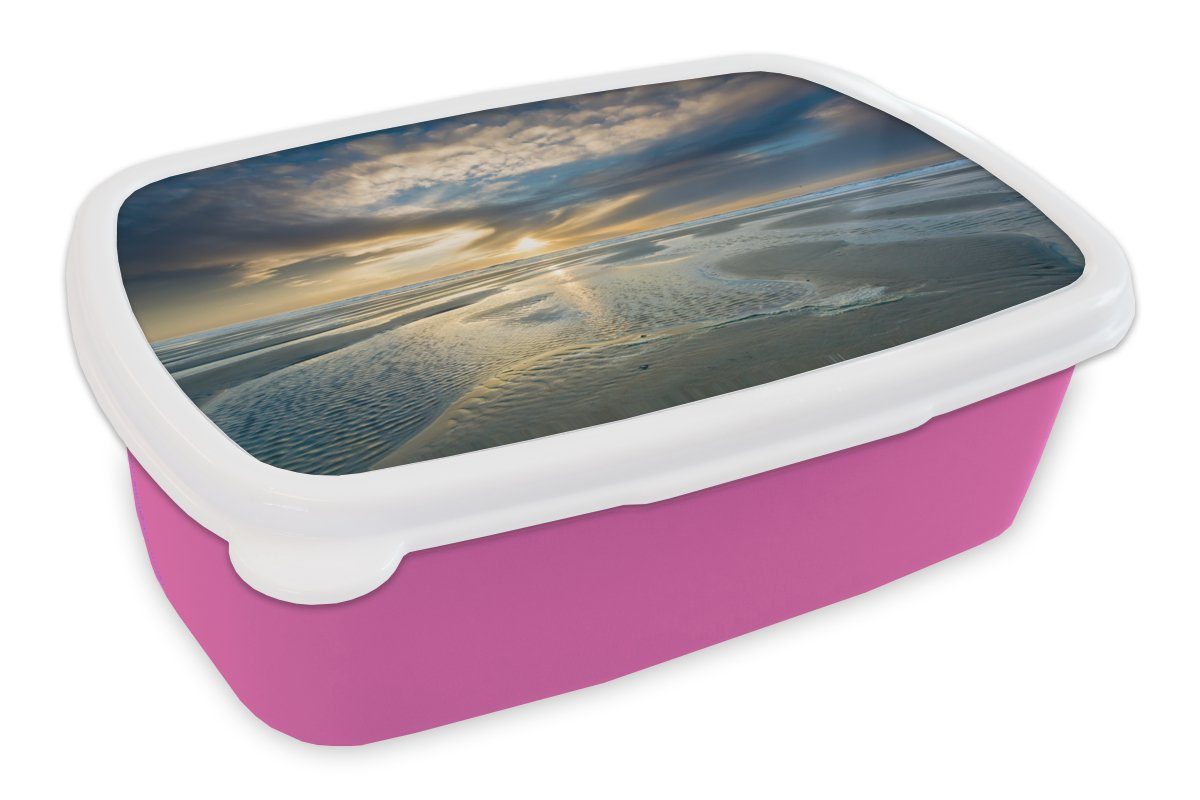 MuchoWow Lunchbox Meer - Wolken - Grau, Kunststoff, (2-tlg), Brotbox für Erwachsene, Brotdose Kinder, Snackbox, Mädchen, Kunststoff rosa