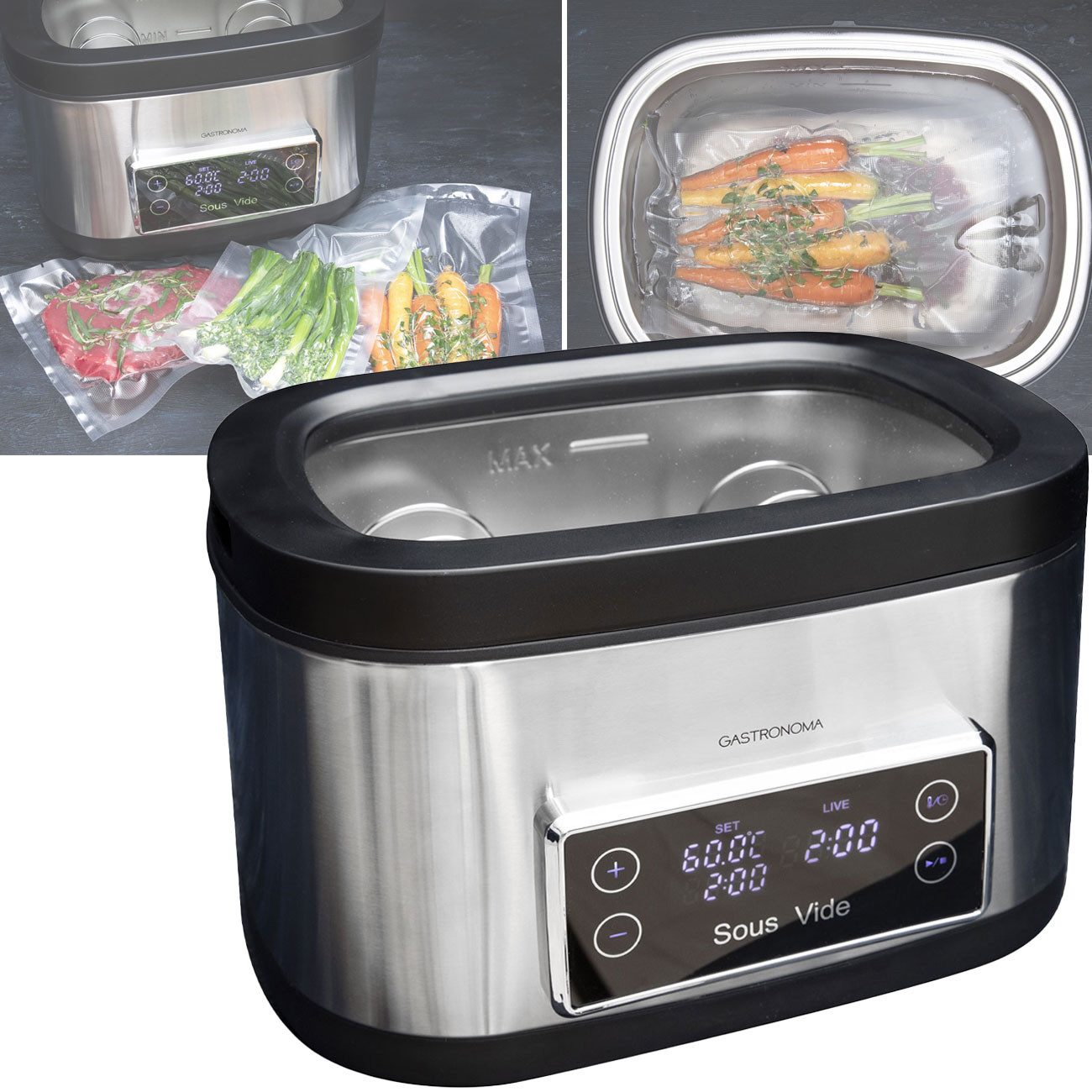 GASTRONOMA Sous-Vide Garer 9L (700W): Edelstahl-Wasserbad mit LCD-Display, Heizzeit und Temperatur einstellbar