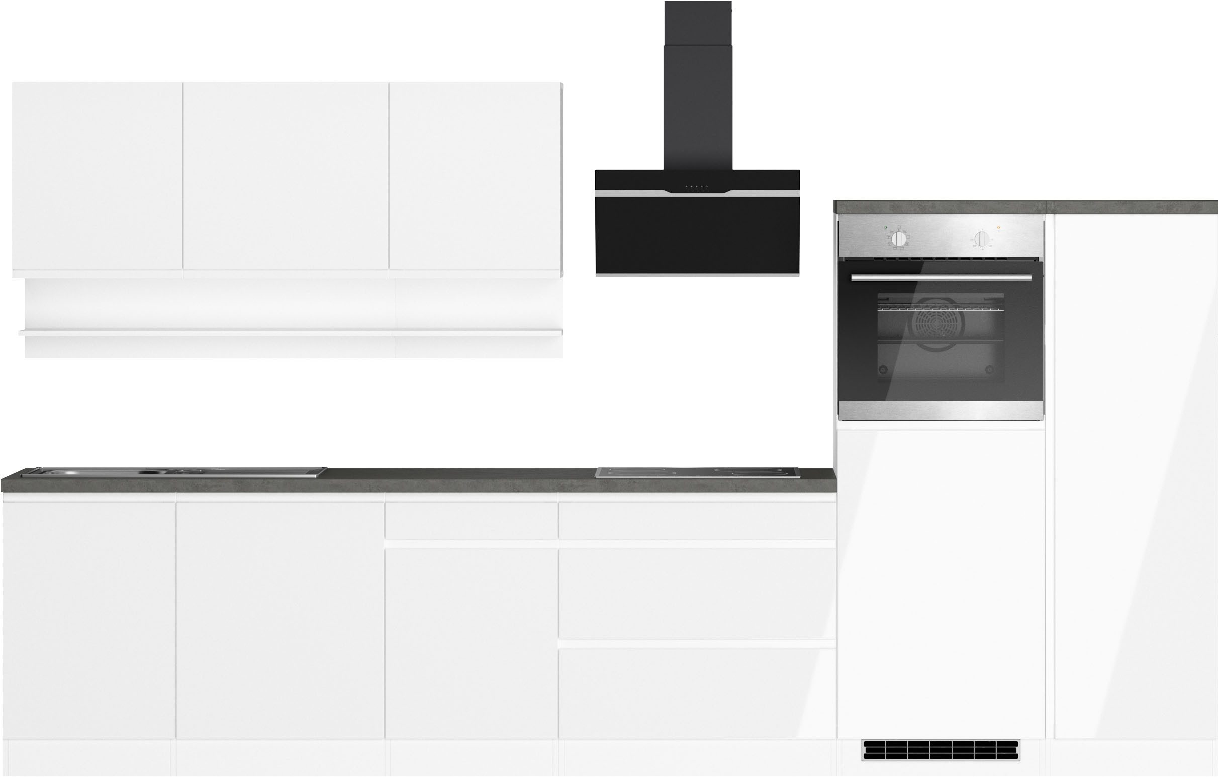 KOCHSTATION Küchenzeile KS-Virginia,neu in verbesserter Ausführung, Breite 350 cm,Soft-Close, mit Glaskeramik-oder Induktionskochfeld