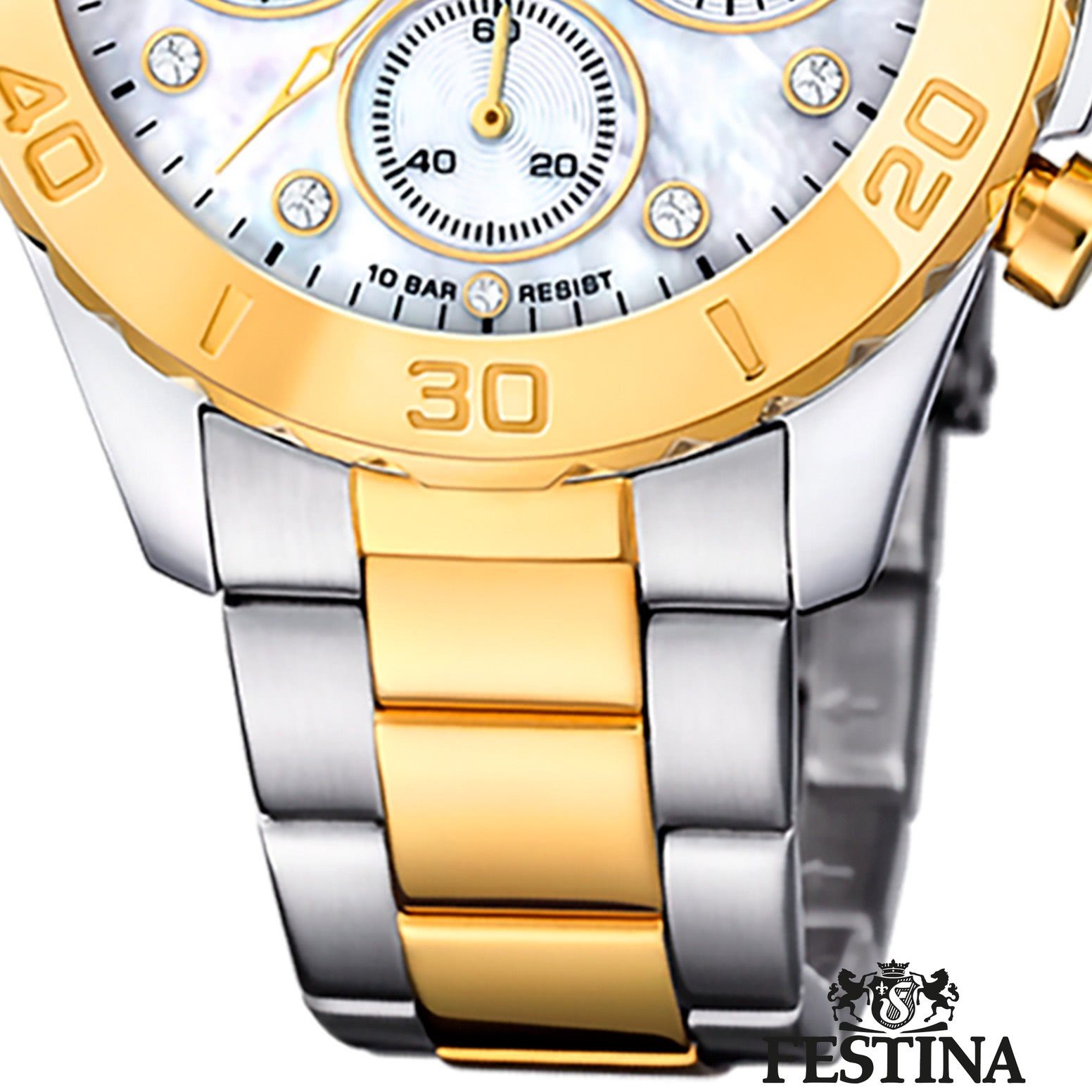 Festina Quarzuhr Festina Damenuhr Boyfriend, (Analoguhr), Damen Armbanduhr rund, Edelstahlarmband silber, gold, Casual