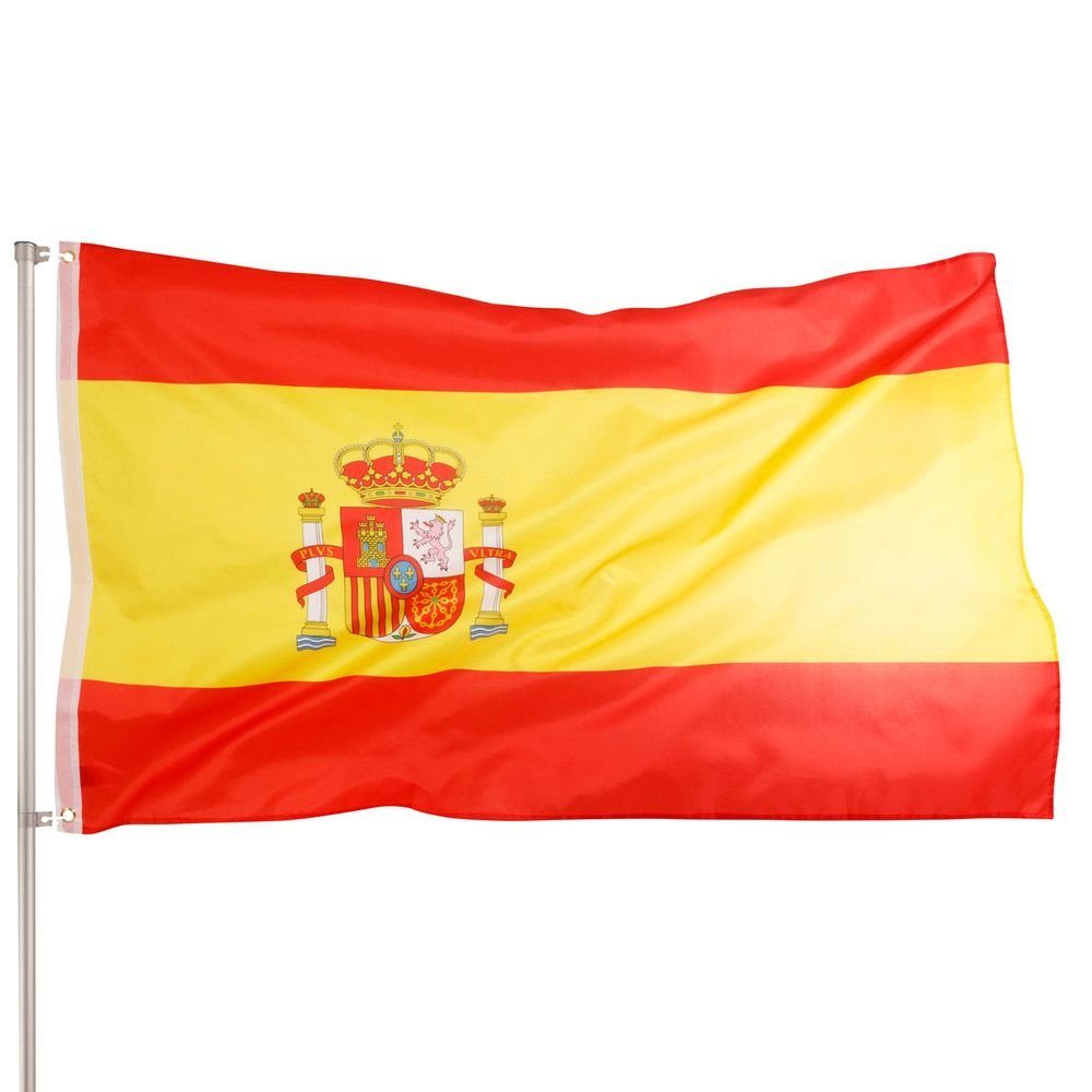 90 x Messing Recycelte Fahnenmast), (Hissflagge Ösen FLAGS cm Flagge für Flagge 2 PHENO Inkl. Spanien Premium Spanische 150 Fahne