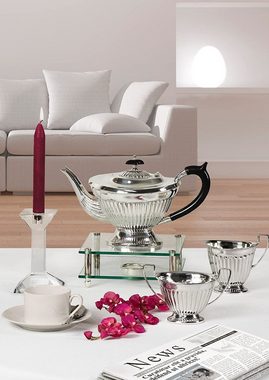 EDZARD Teestövchen Carmen, Warmhalteplatte für Kaffee und Tee, Stoevchen für Teelicht, Höhe 7 cm, versilbert, 1-flammig