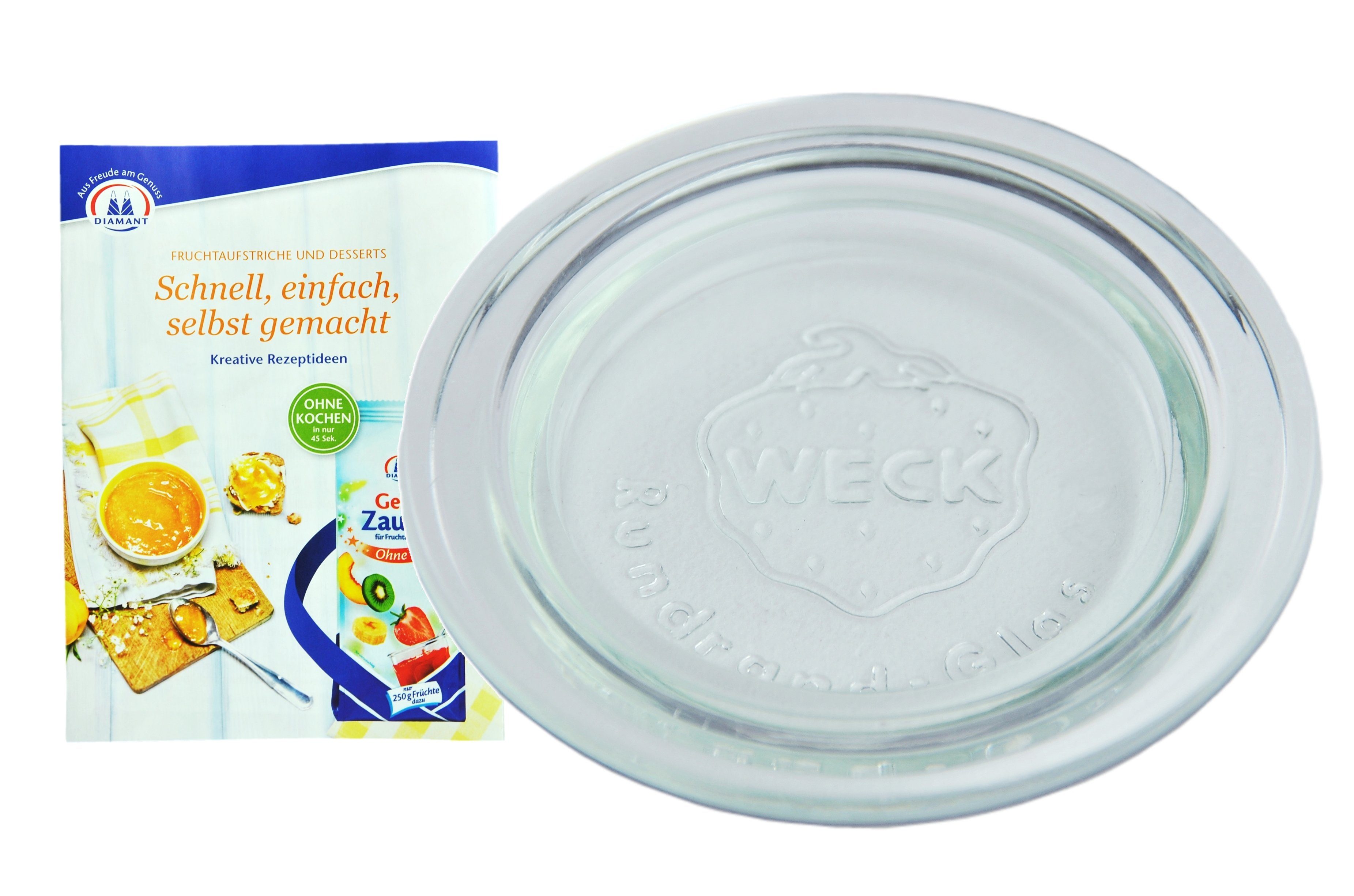 MamboCat Einmachglas Weck Glasdeckel 100mm incl. Gelierzauber Rezeptheft von Diamantzucker, Glas