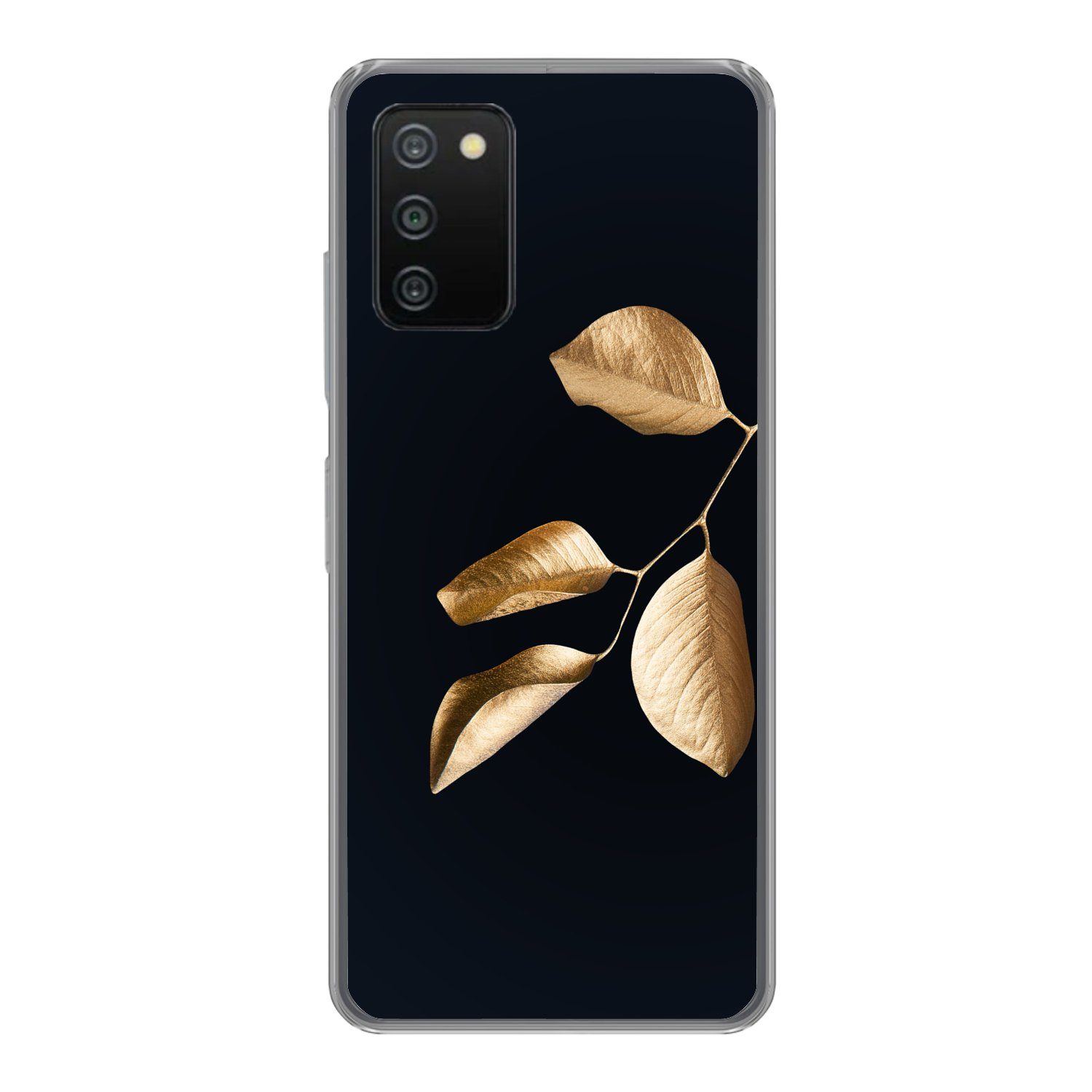 MuchoWow Handyhülle für Samsung Galaxy A03s Blätter - Zweig - Gold - Luxus, Smartphone-Bumper, Print, Handy Schutzhülle Dünn