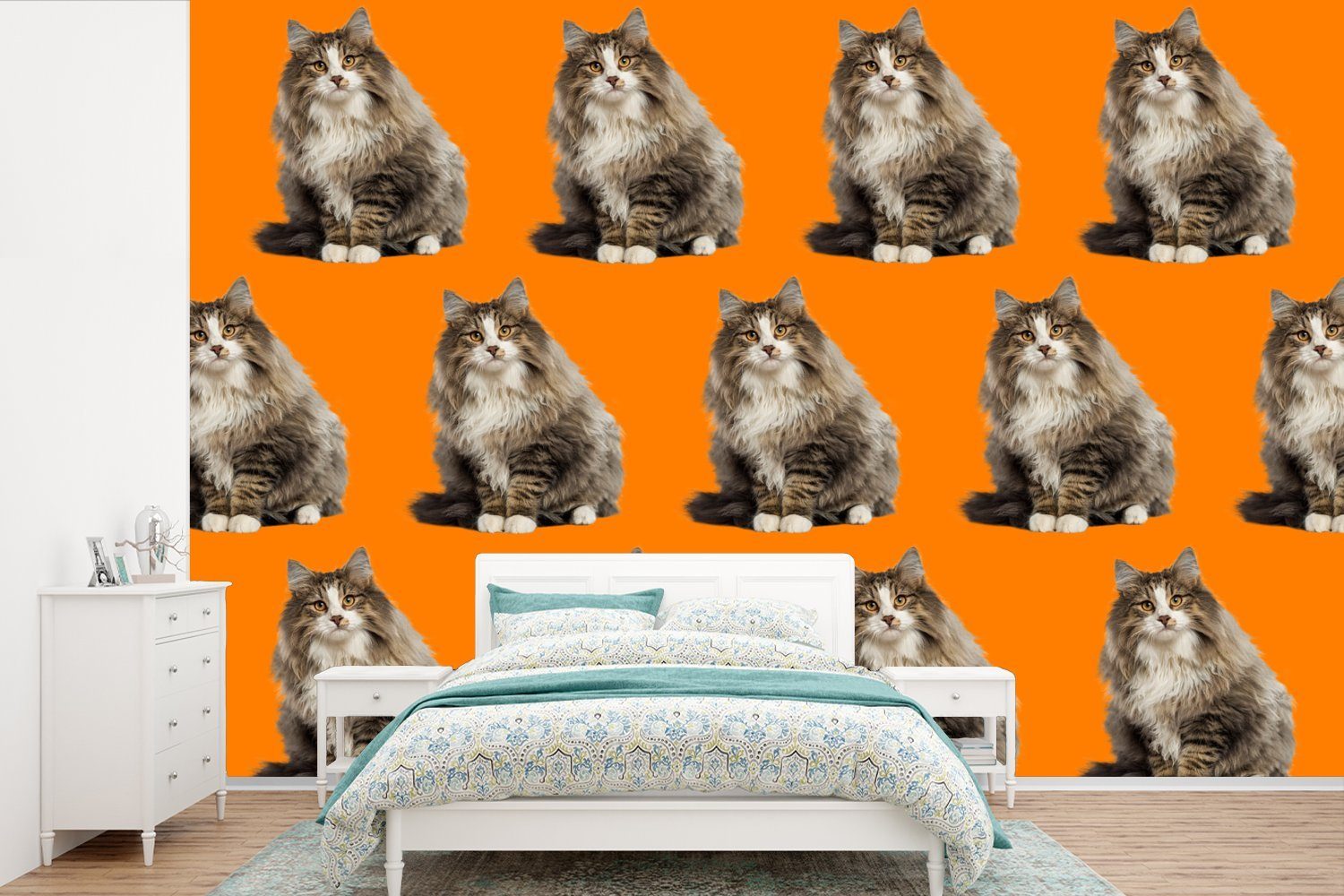 MuchoWow Fototapete Haustier - Muster - Orange, Matt, bedruckt, (6 St), Wallpaper für Wohnzimmer, Schlafzimmer, Kinderzimmer, Vinyl Tapete