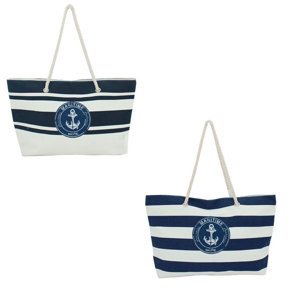 VewoTex XL-Strandtasche » Maritime Streifen und Anker in blau/weiß » große günstig online kaufen