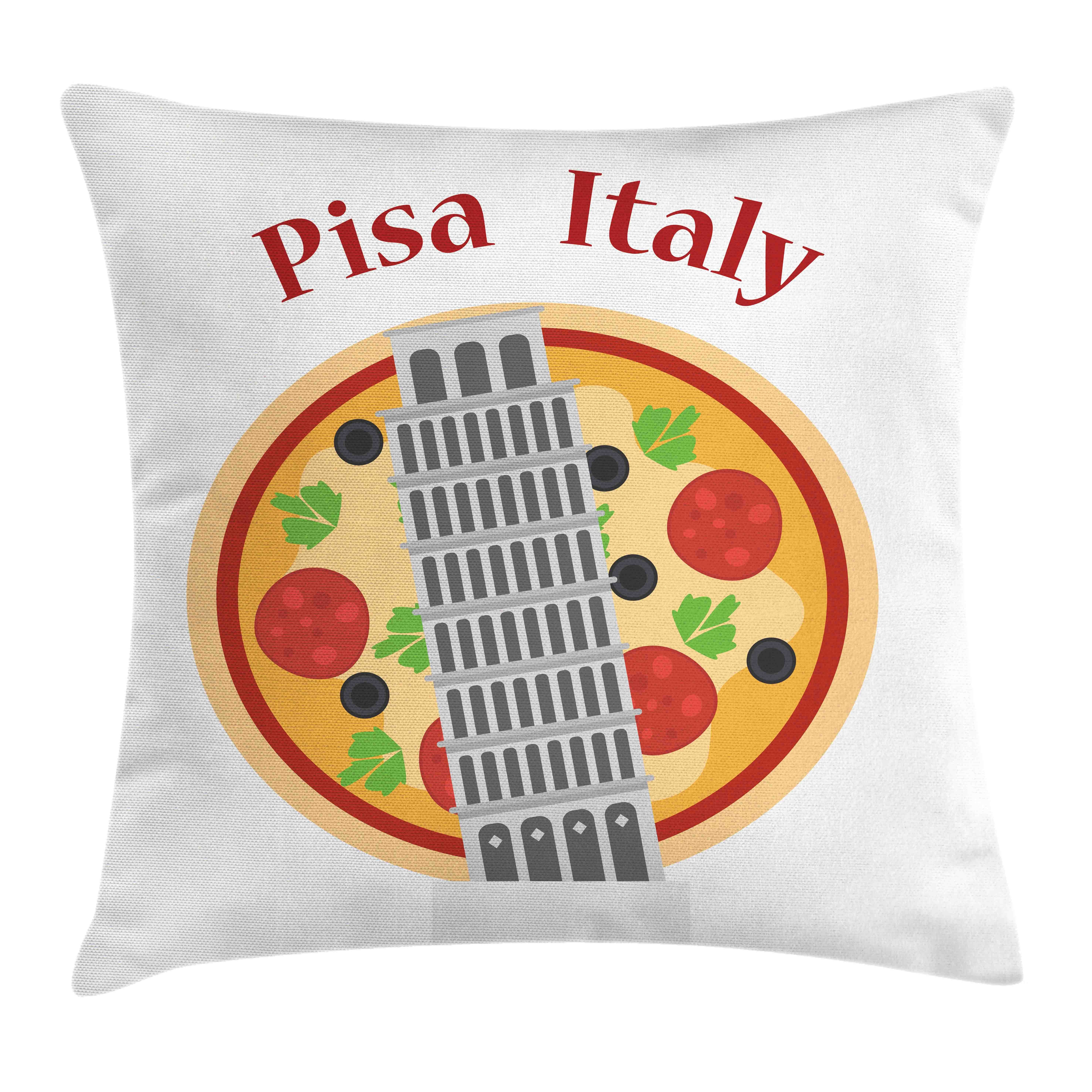 Kissenbezüge Waschbar mit (1 Pisa Reißverschluss Pizza Kissenhülle Abakuhaus Turm auf Italien Schiefen Stück), Farben Klaren Druck, Beidseitiger mit Farbfesten